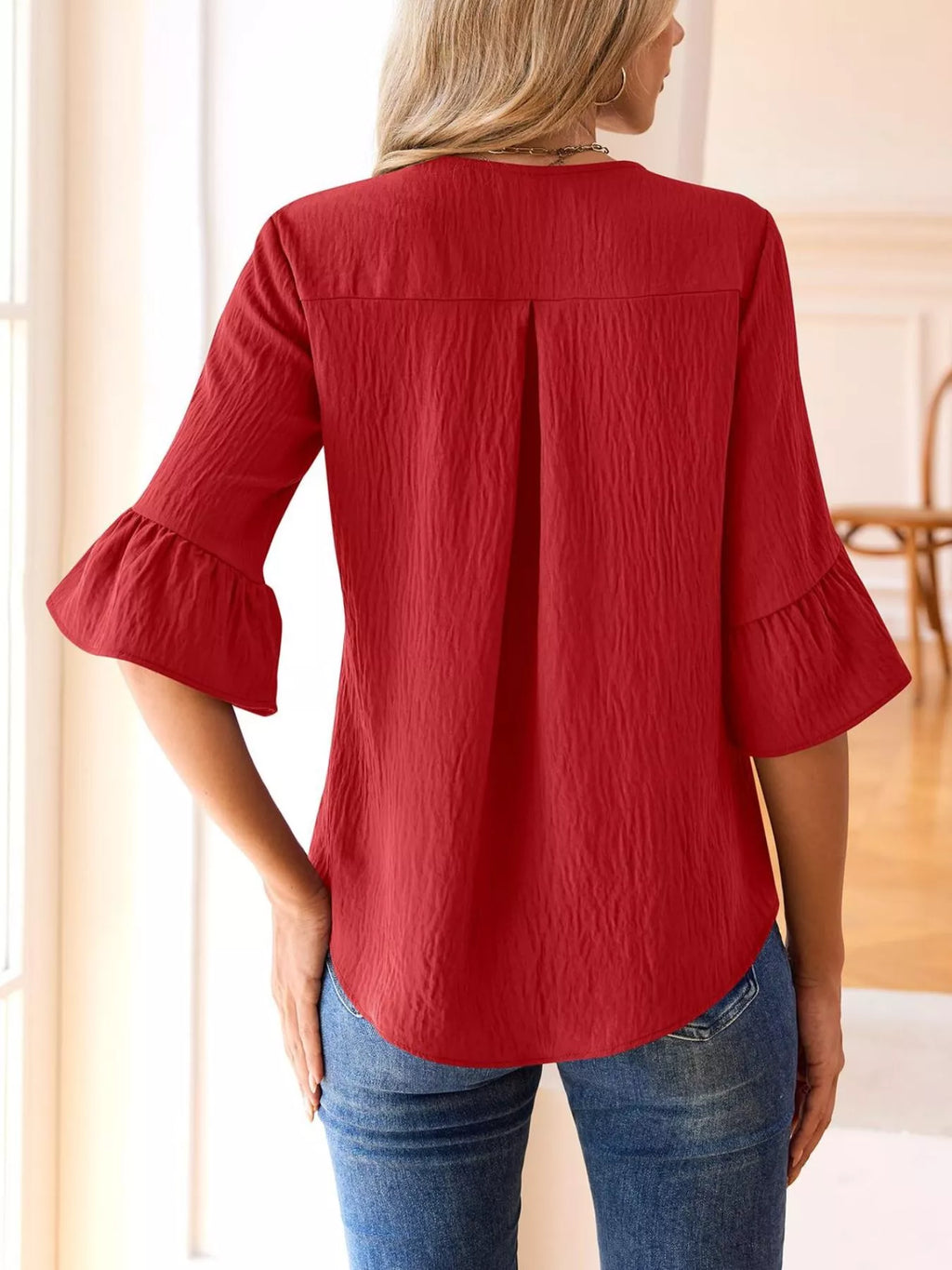 Ruffle Trim V-Neck Blouse