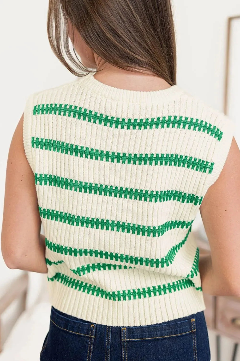 Striped Round Neck Sweater Vest