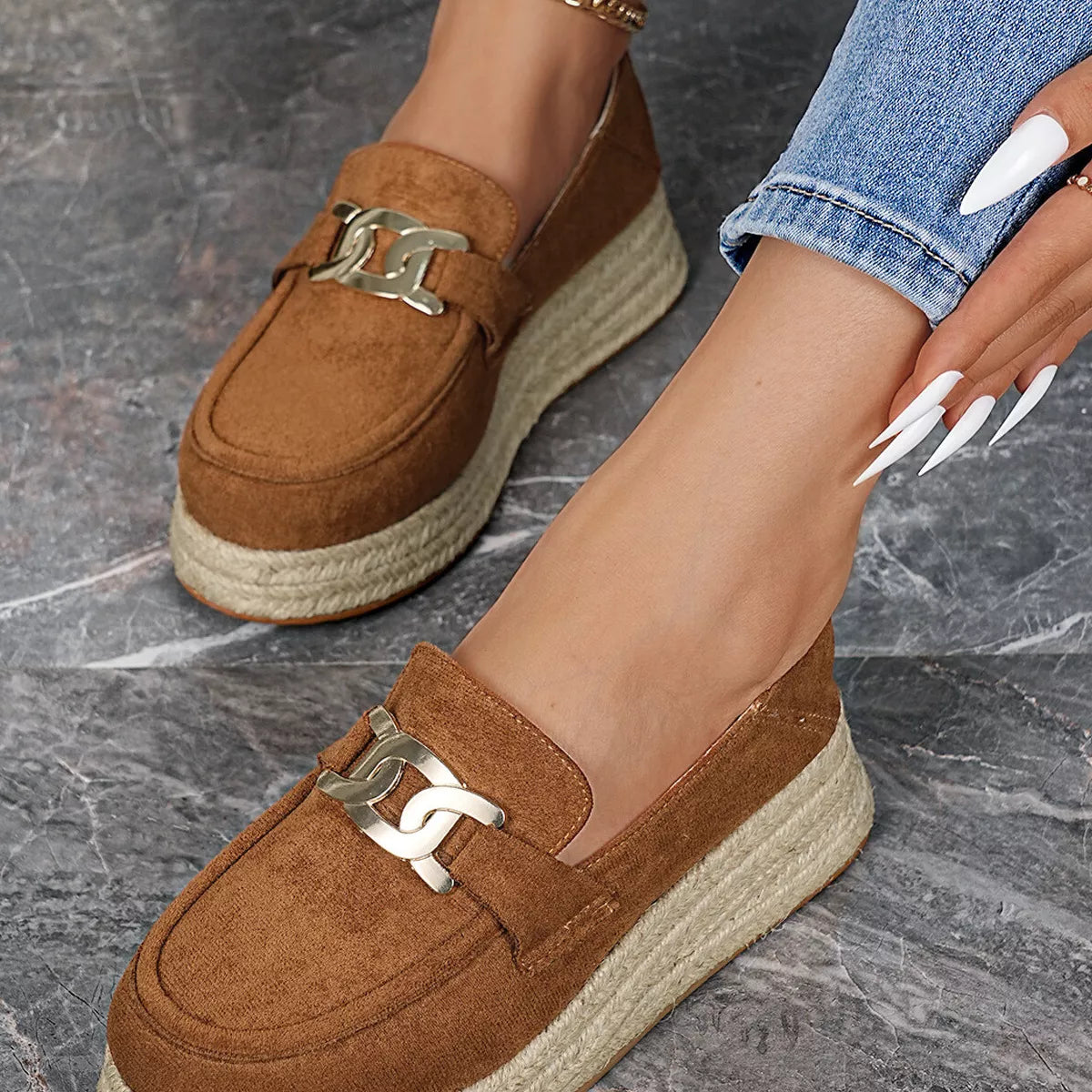 Round Toe Platform Slip-Ons