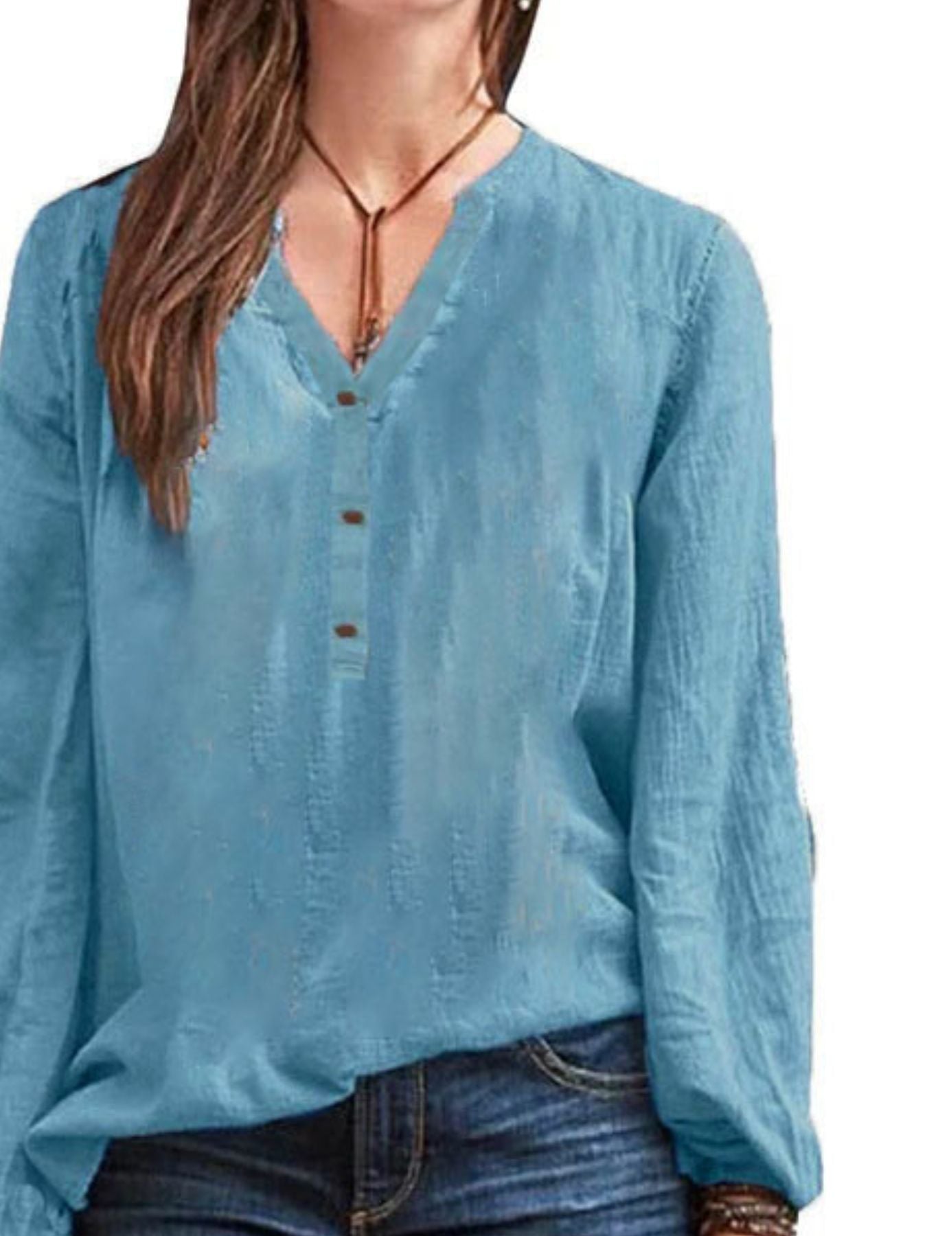 Full Size Notched Long Sleeve Blouse Plus Size