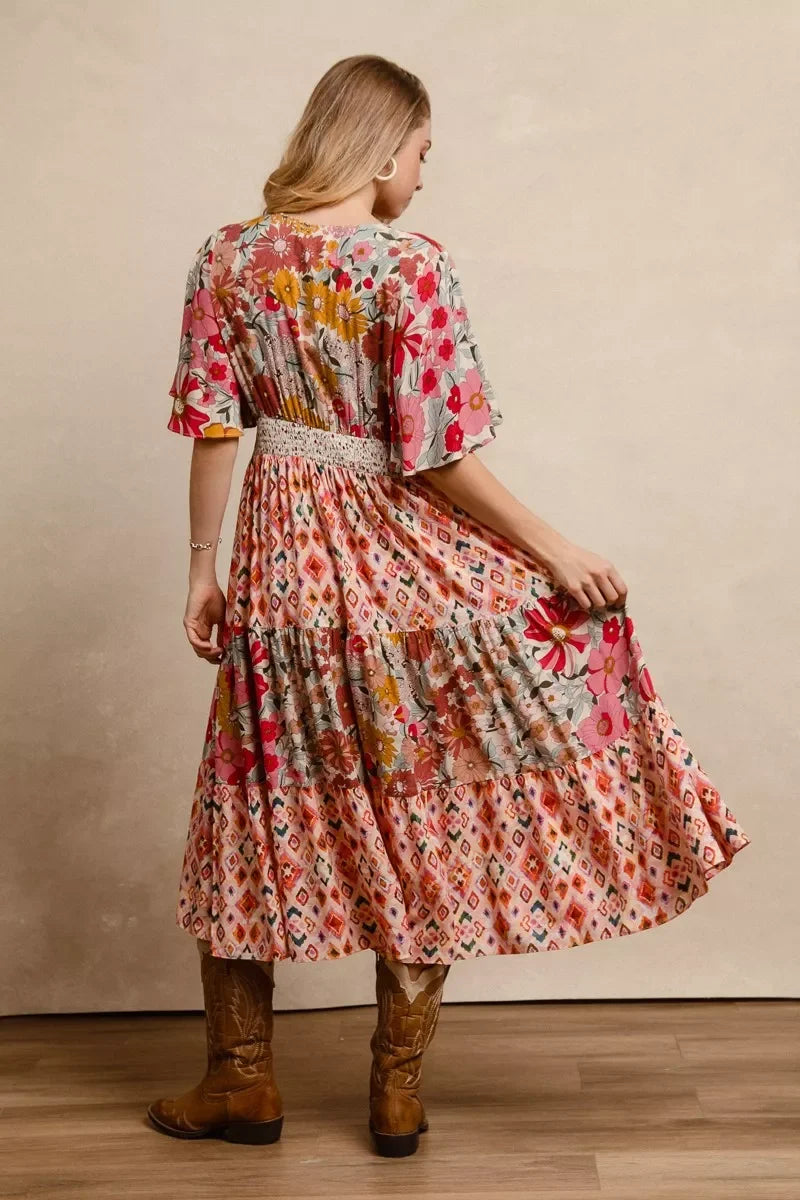 BiBi Floral Print Mix and Match Midi Dress
