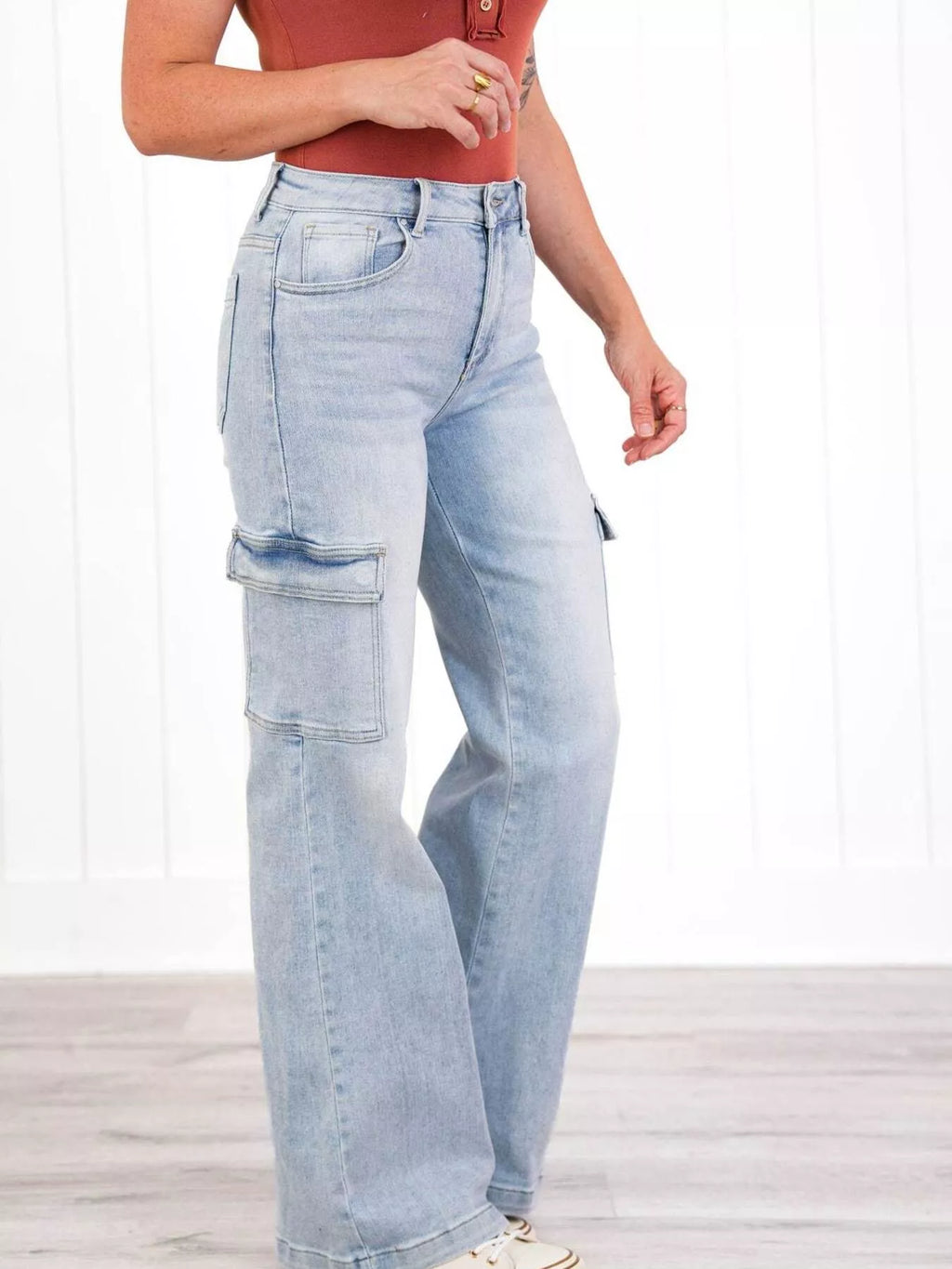 Full Size Wash Wide Leg Cargo Jeans Plus Size