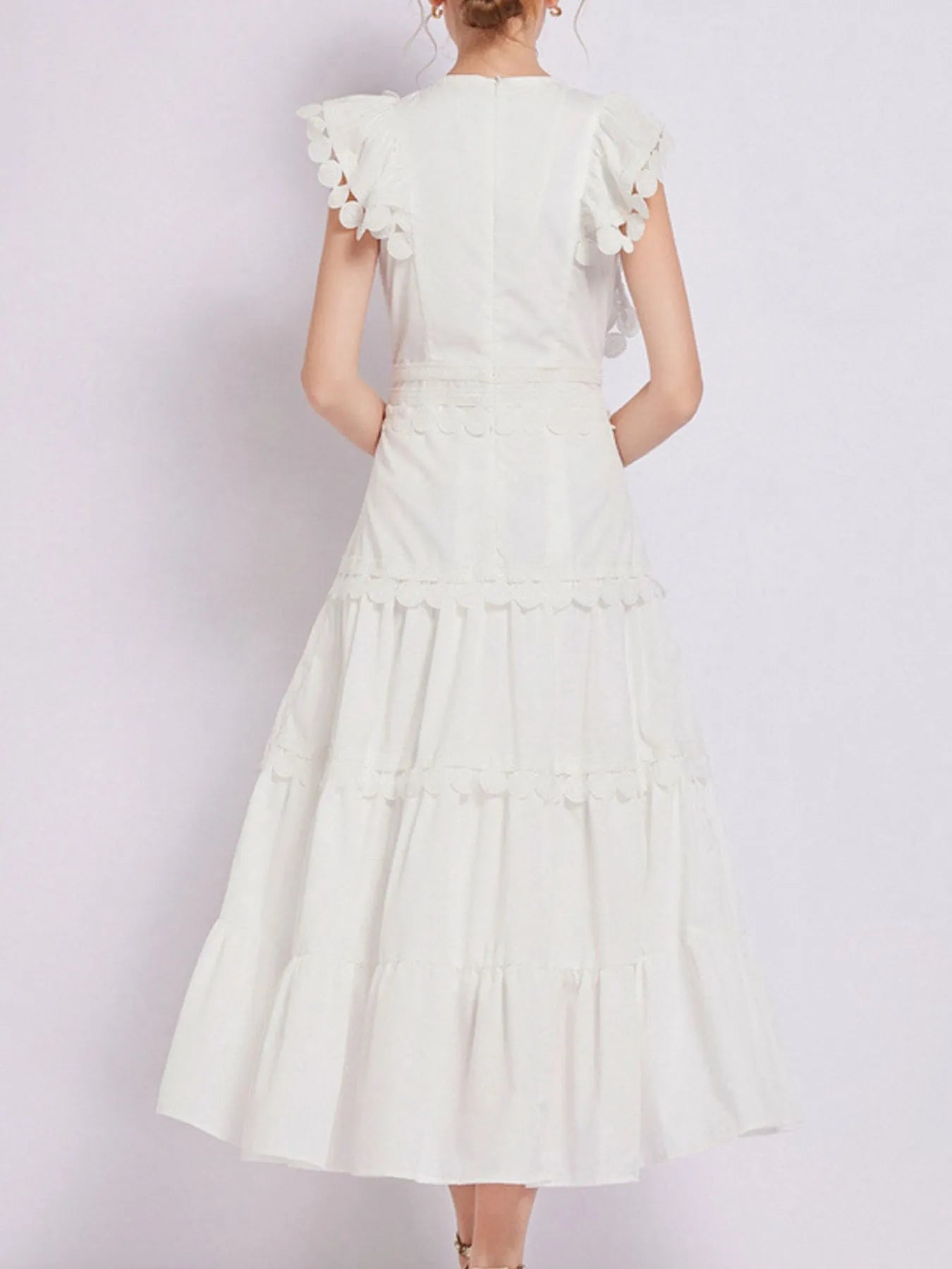 Sleeveless Ruffled Tiered Dress with Embroidered Trim