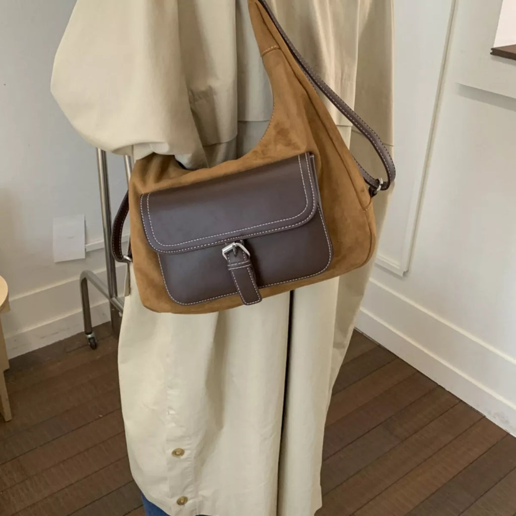 Suede Leather Convertible Backpack Bag with Front Pocket