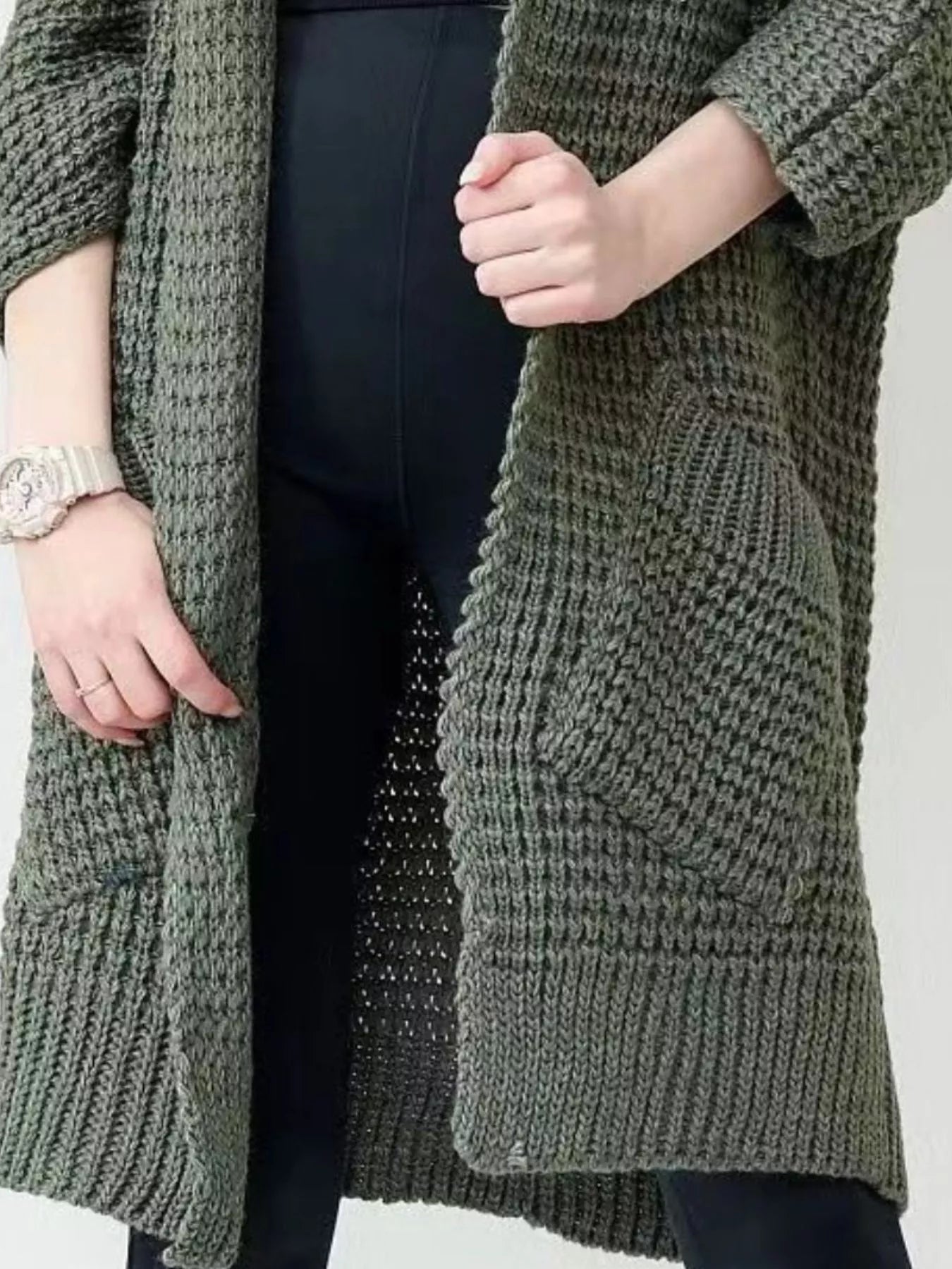 Full Size Chunky Knit Open Front Cardigan Plus Size