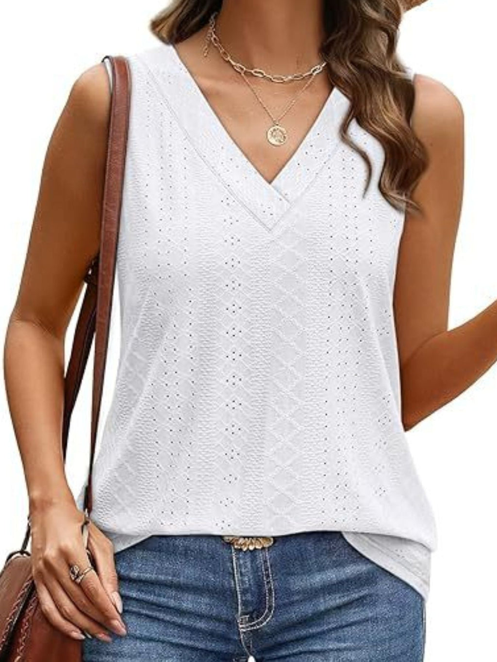 Eyelet V-Neck Tank