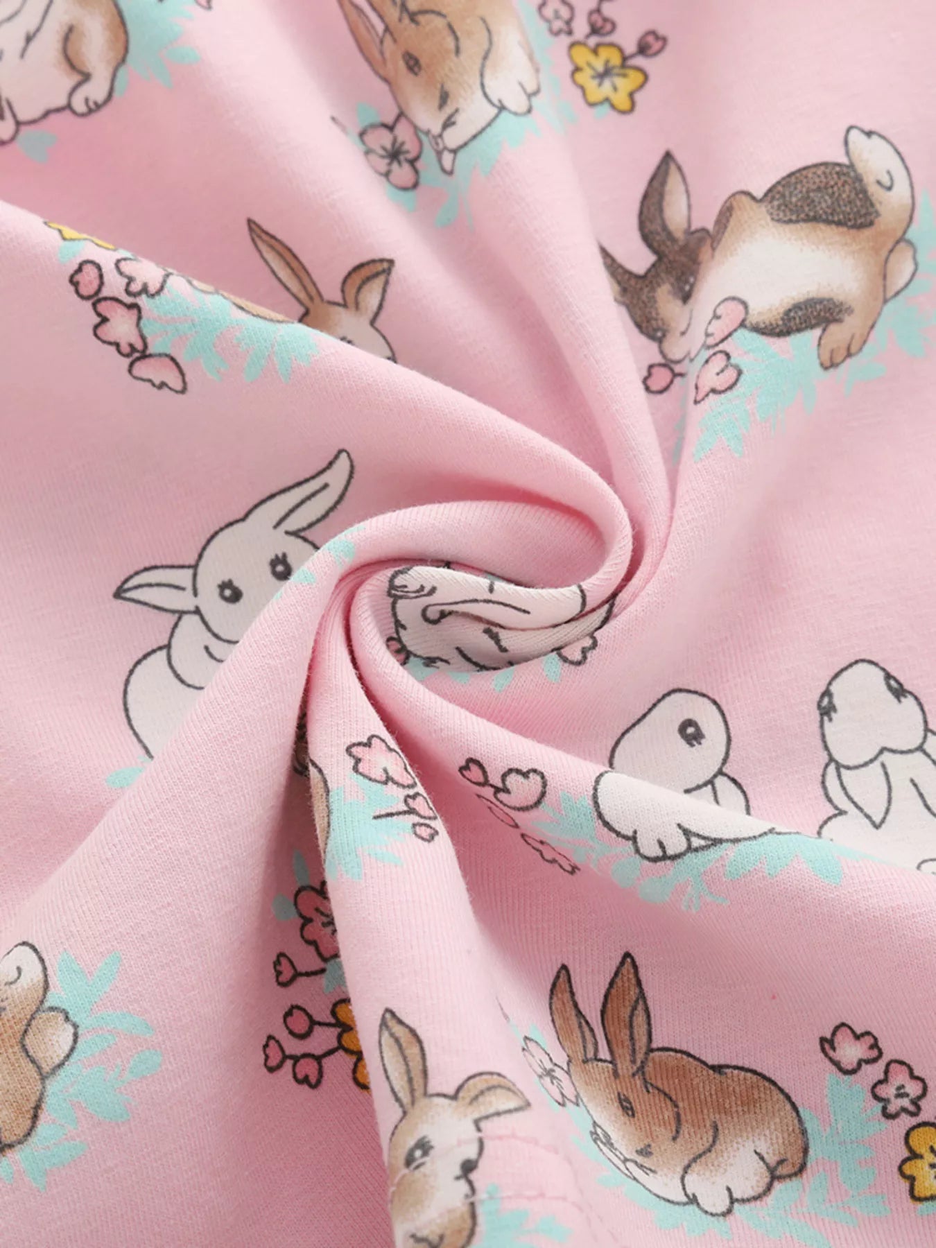 Children's Bunny Print Round Neck Casual Dress