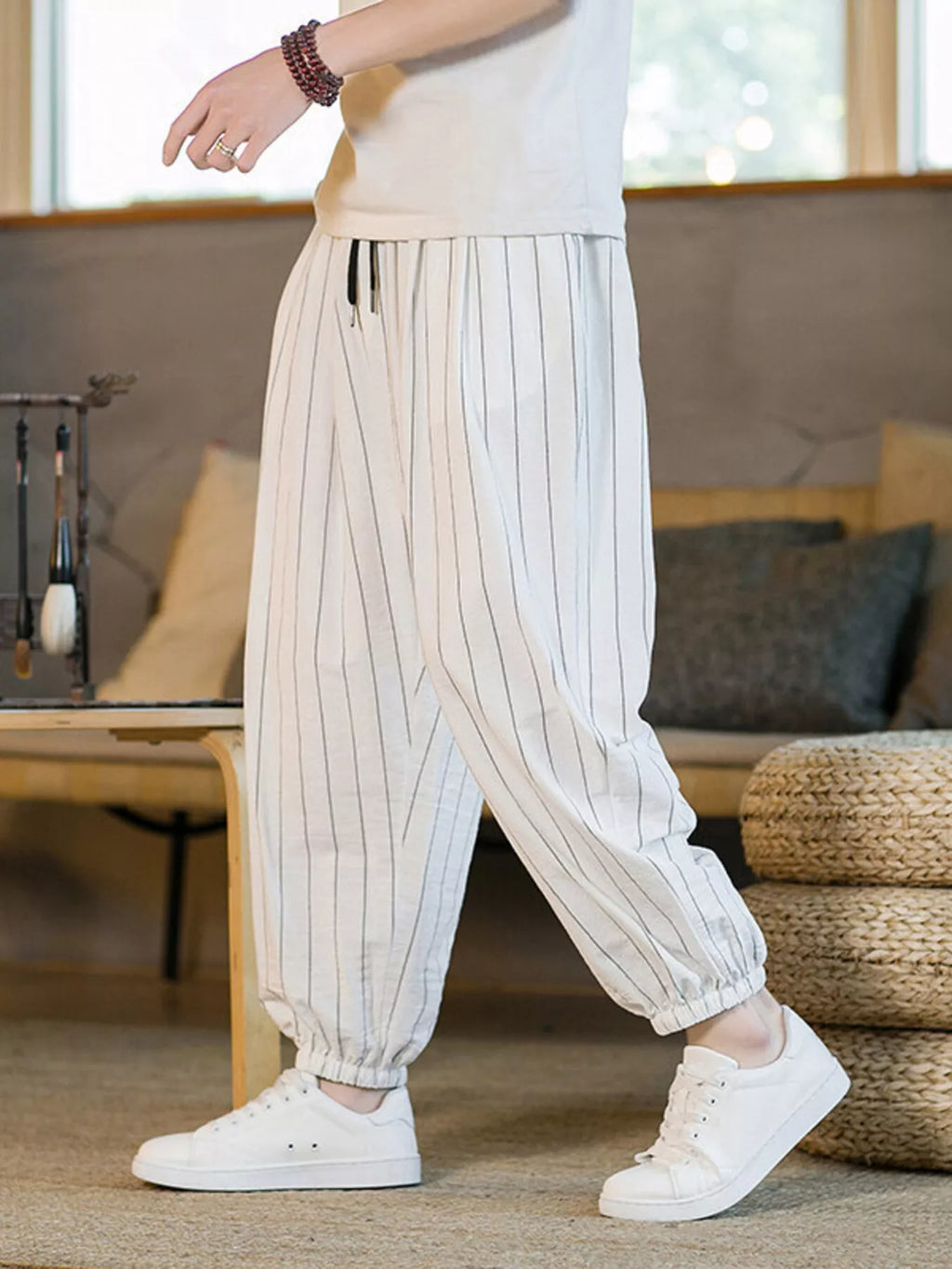 Men's Plus Size Striped Harem Pants