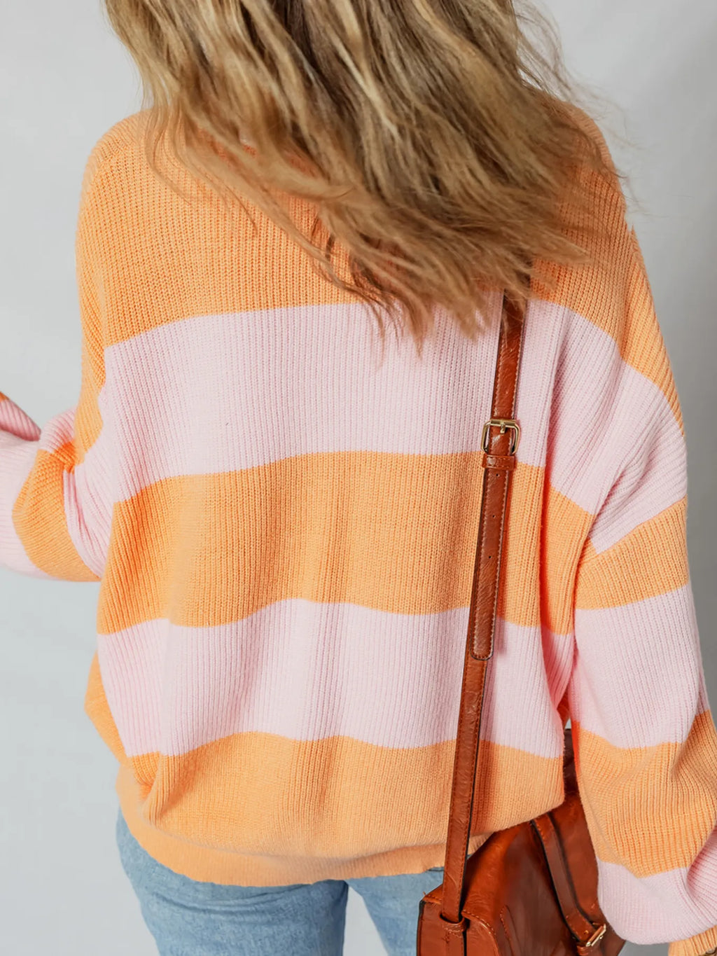 Stripe Color Block Half Zip Oversize Sweater