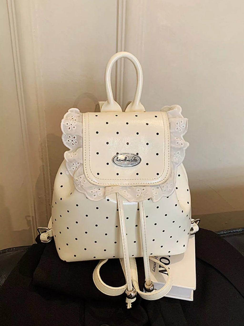 Polka Dot Lace Trim Backpack Bag