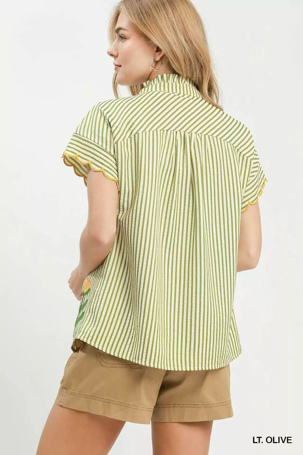 Umgee Embroidered Stripe Button Front Top