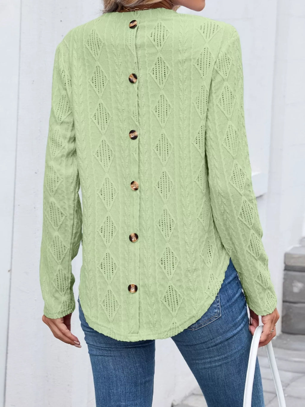 Diamond Pattern Knit Long Sleeve T-Shirt