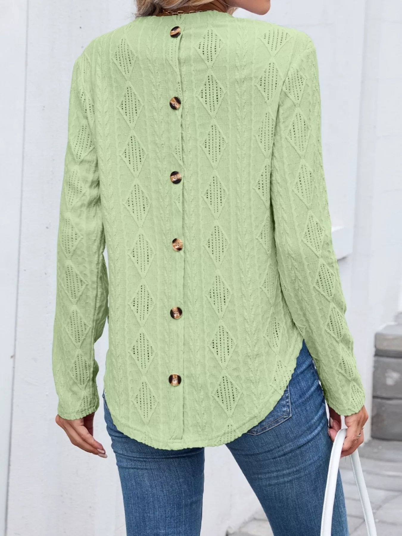 Diamond Pattern Knit Long Sleeve T-Shirt
