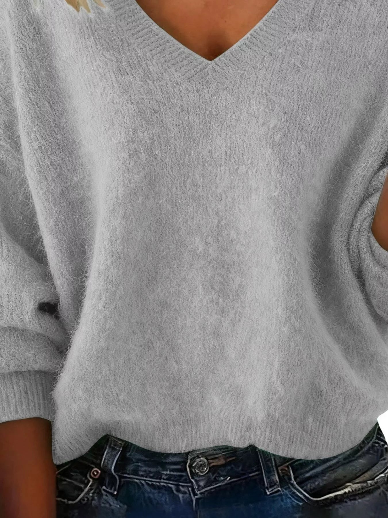 Full Size V-Neck Dropped Shoulder Sweater Plus Size