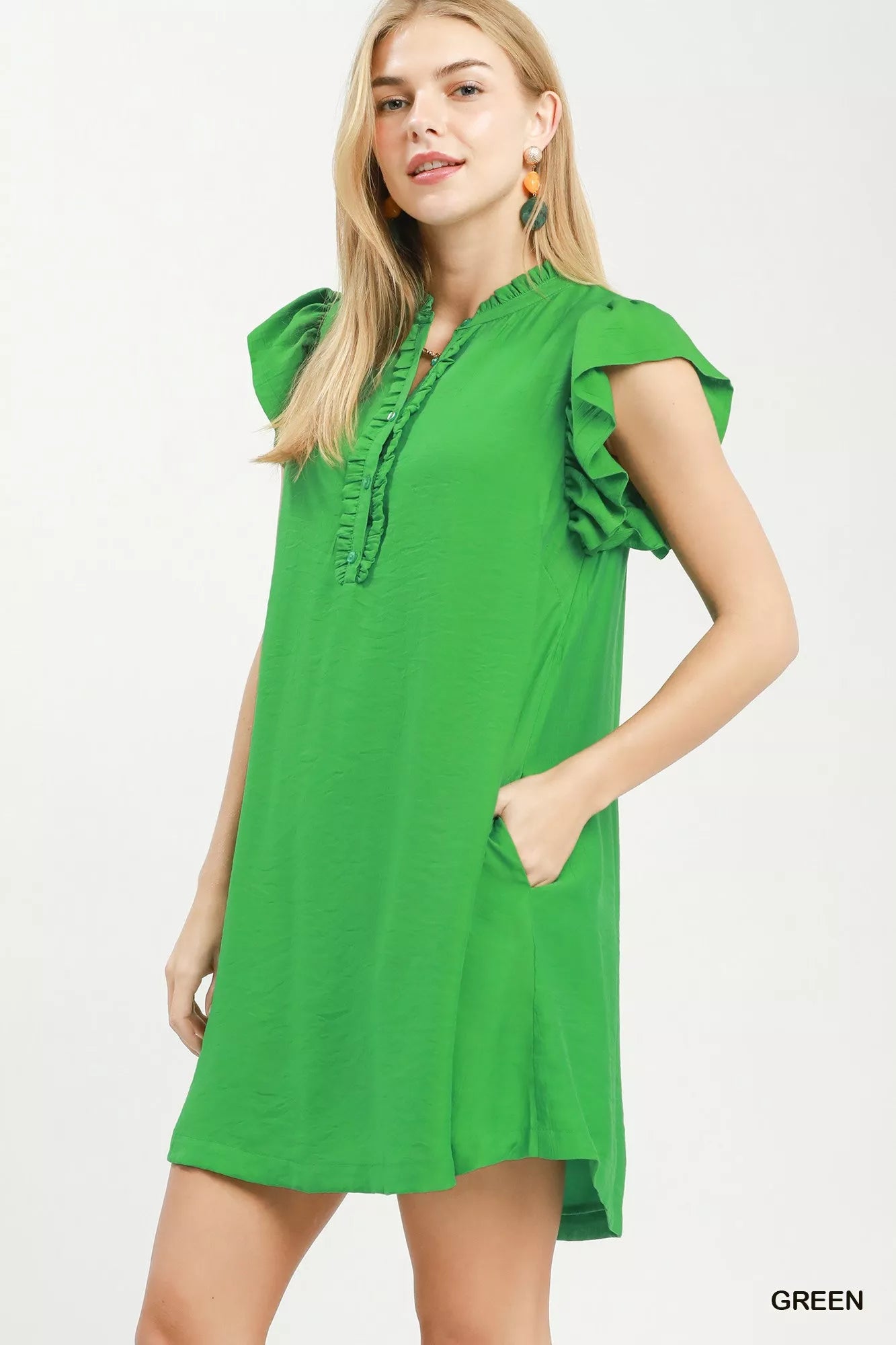 Umgee Ruffle Sleeve Henley Shift Dress