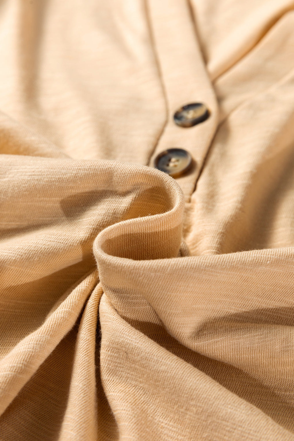 Solid V-Neck Button Long Sleeve Top