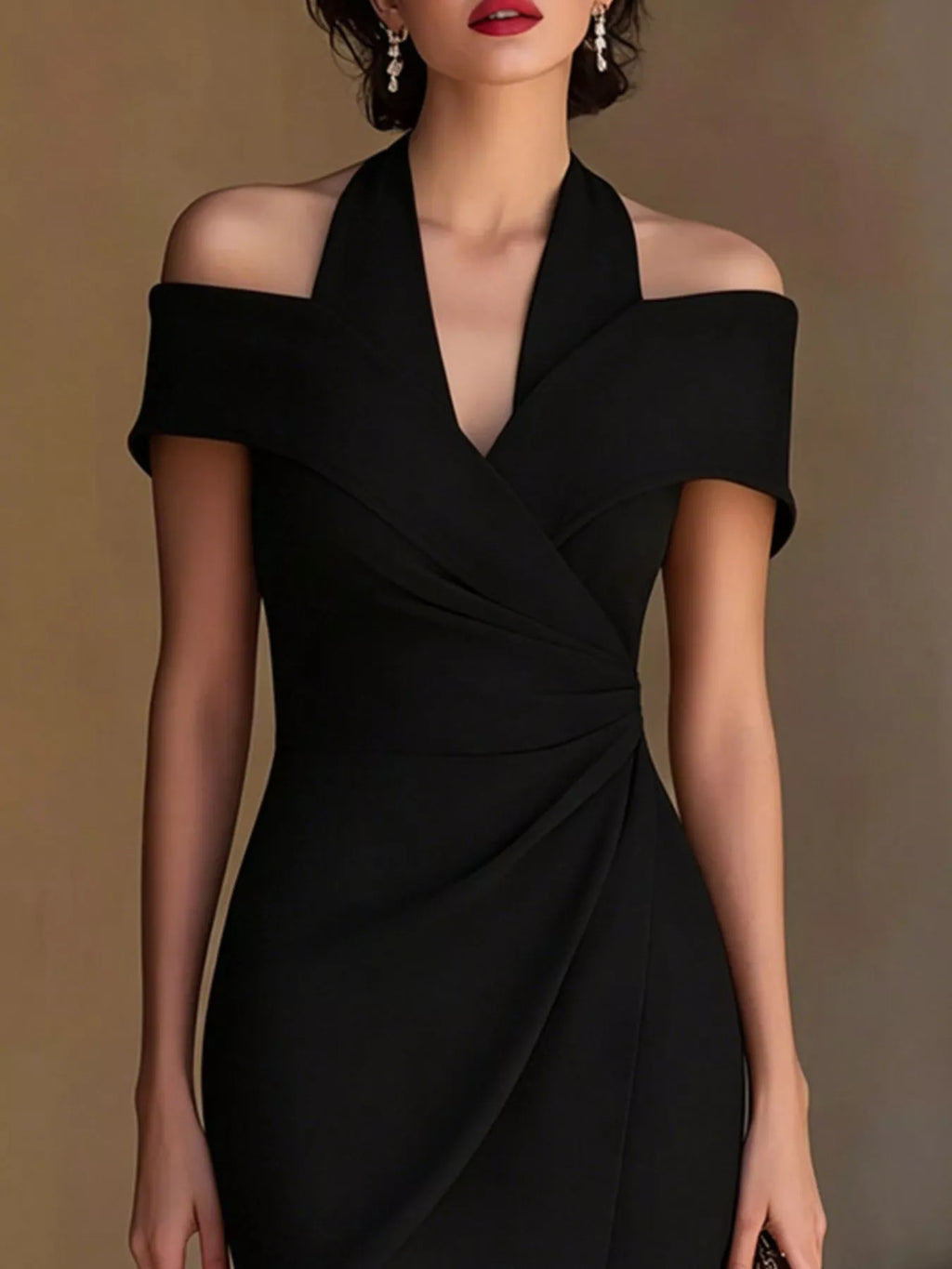 Cold Shoulder Halter Neck Midi Dress