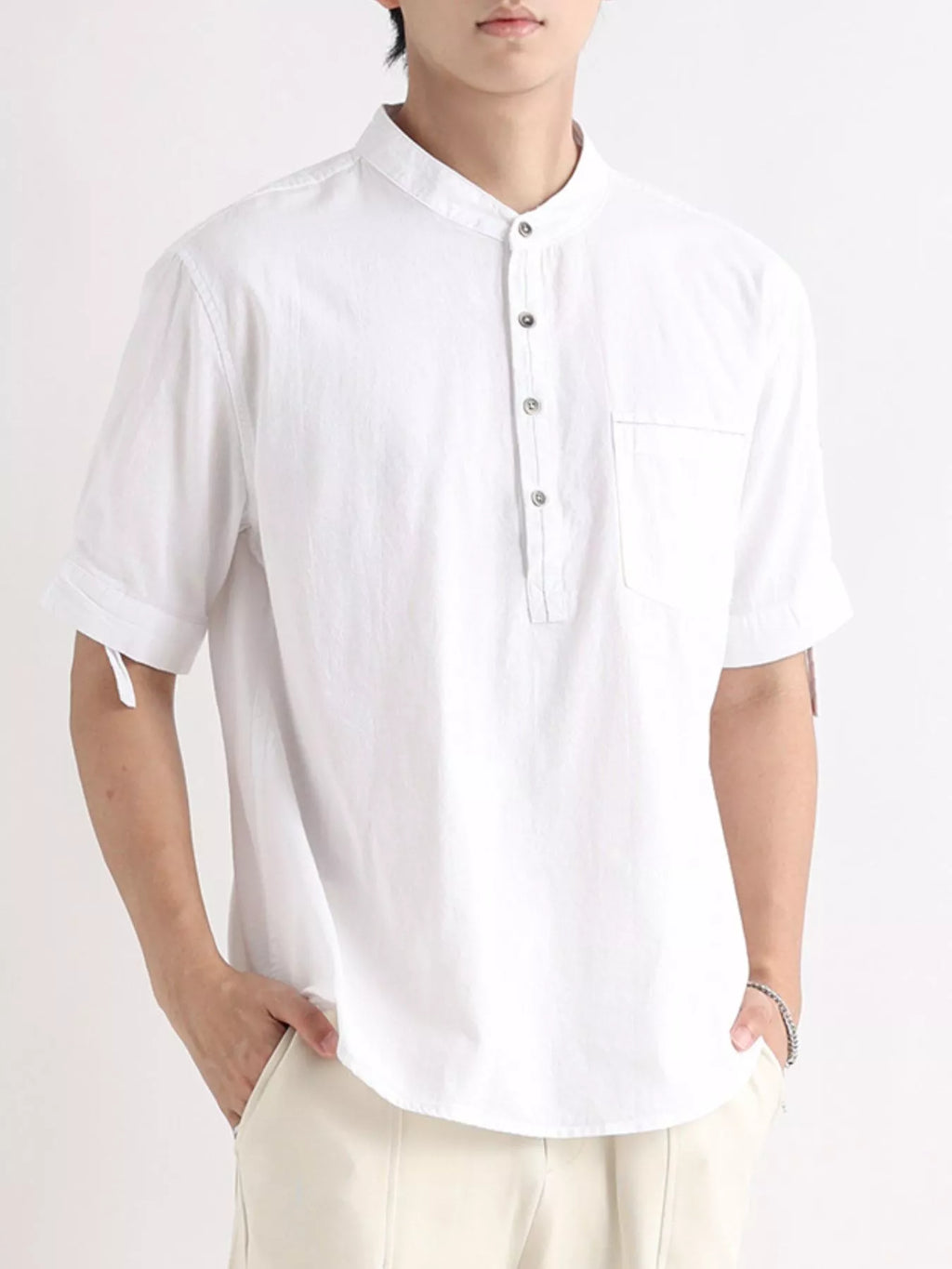 Men's Plus Size Button Detail Short Sleeve Shirt
