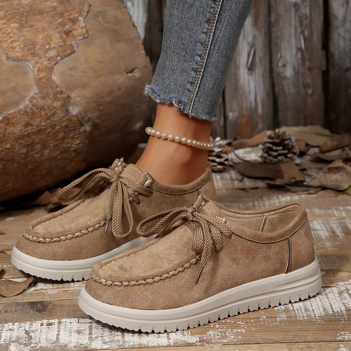 Lace-Up Round Toe Loafers
