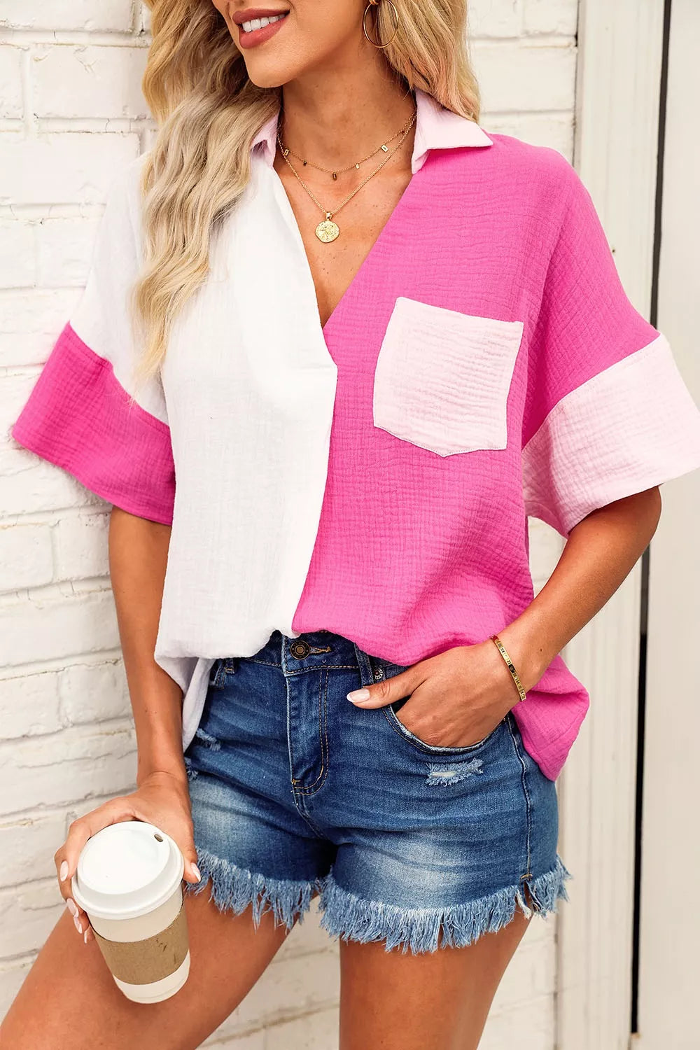 Color Block Casual Button Up Shirt