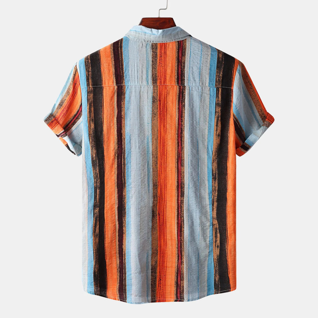 Men's Plus Size Button Down Striped Collared Neck Shirt