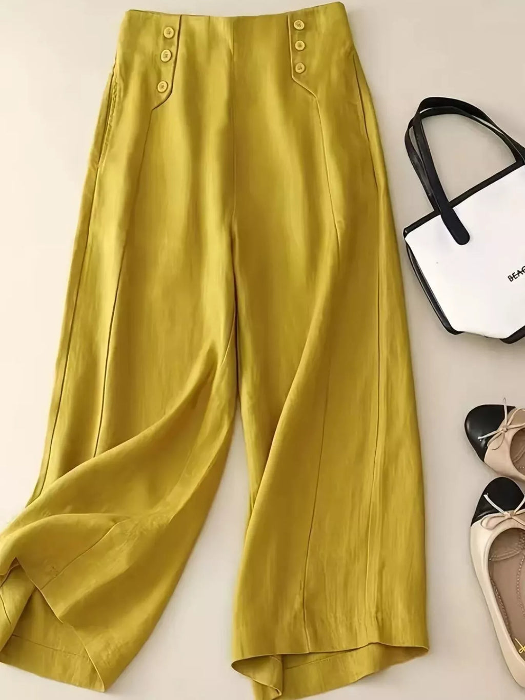 Wide-Leg Button-Decorated Pants