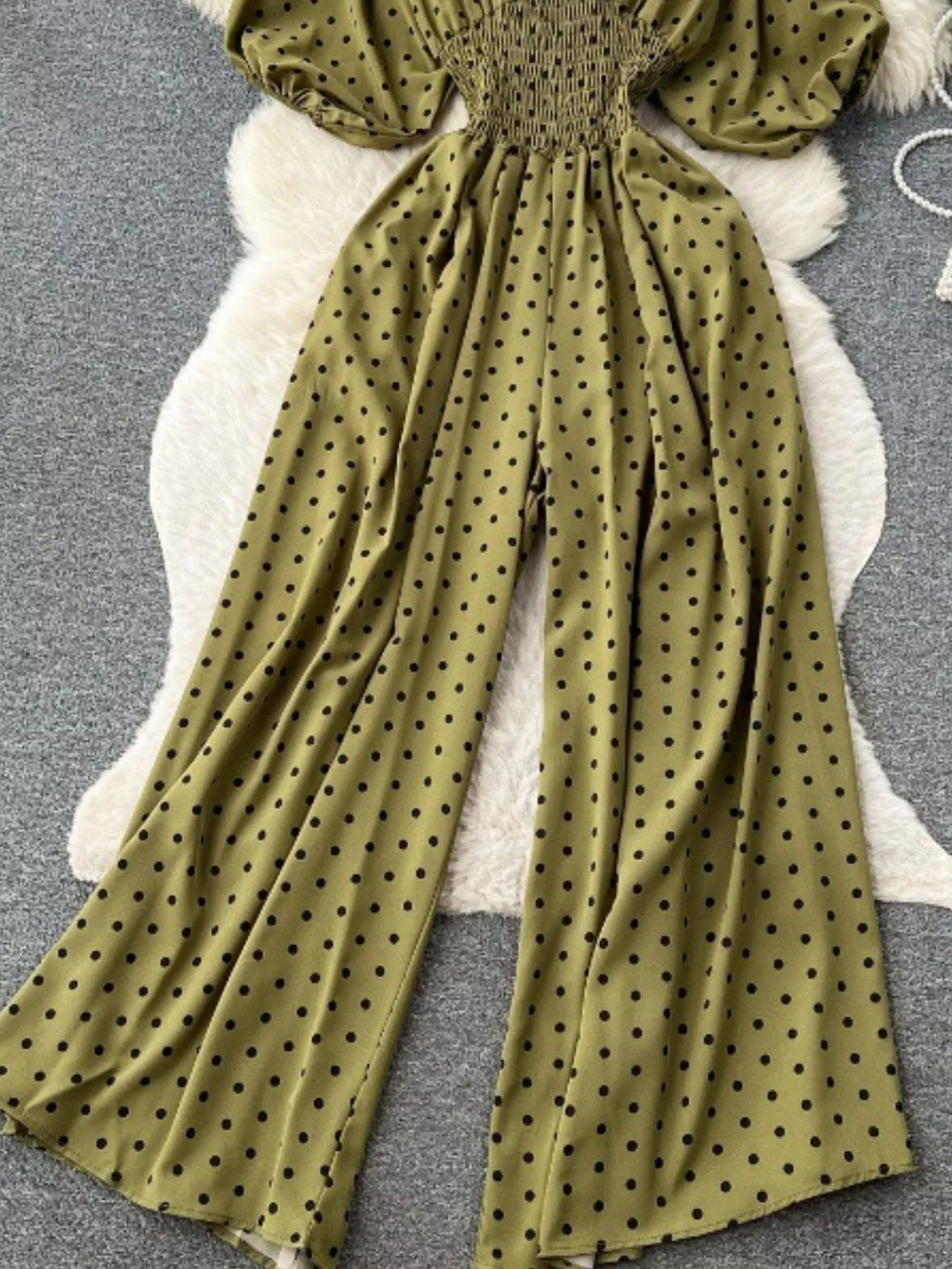 Smocked V-Neck Wide Leg Jumpsuit