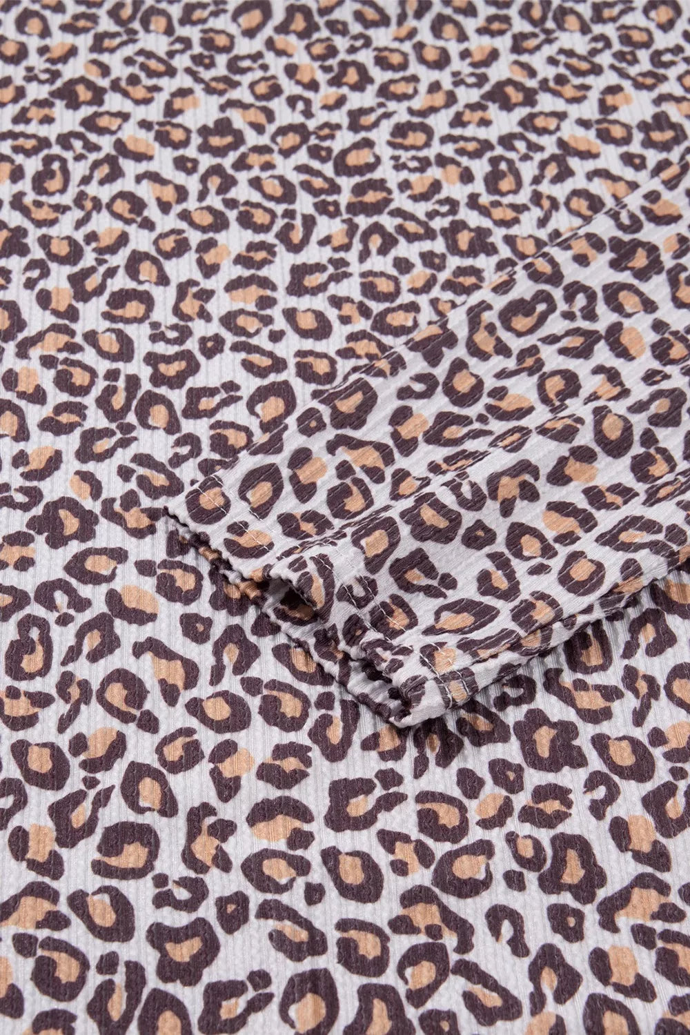 Leopard Ribbed Long Sleeve Top Drawstring Shorts 2pcs Outfit