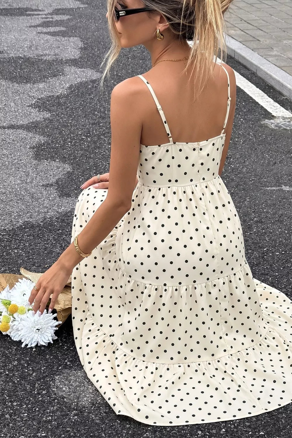 Polka Dot Tie-Front Cutout Maxi Dress