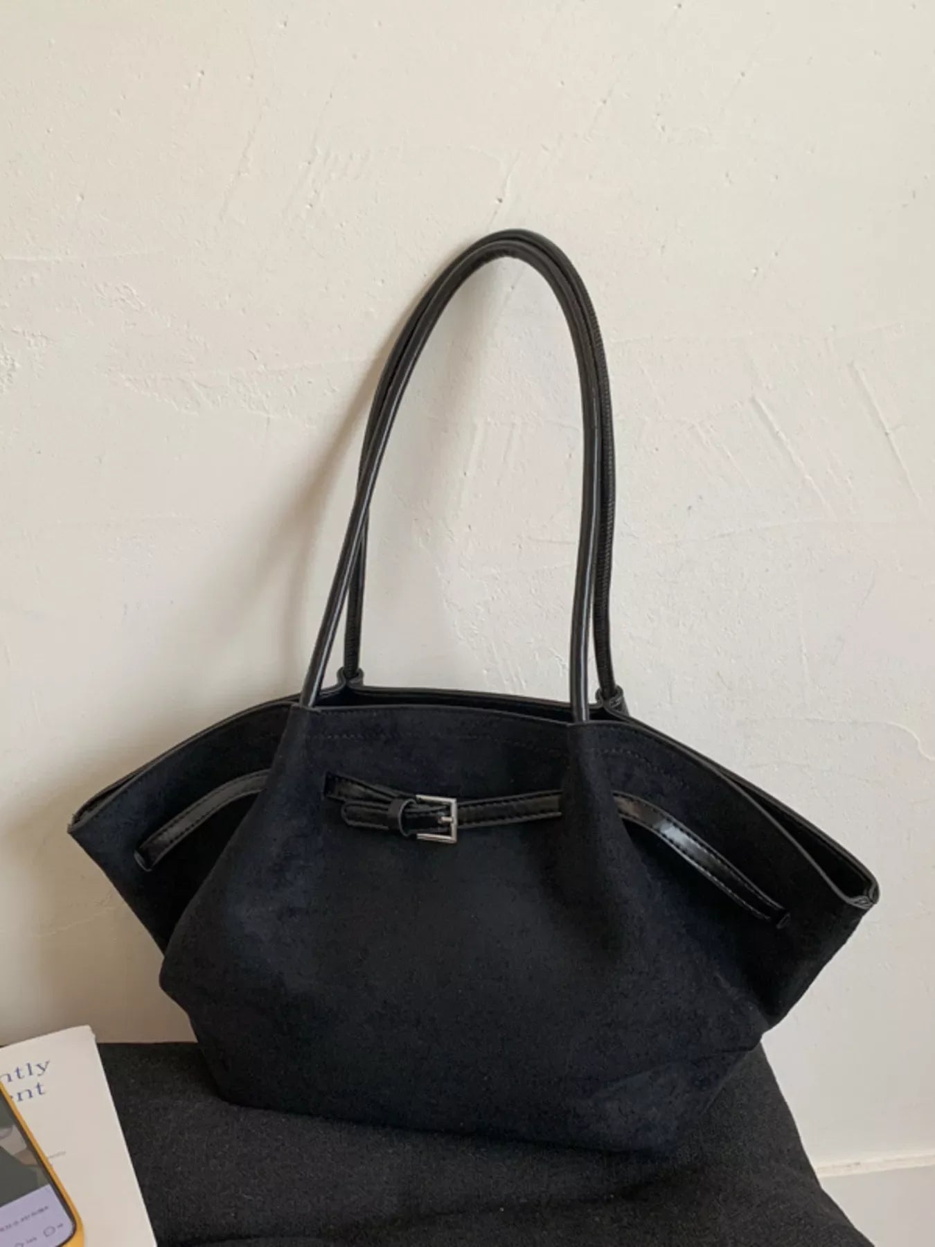 Solid Color Buckle Tote Bag
