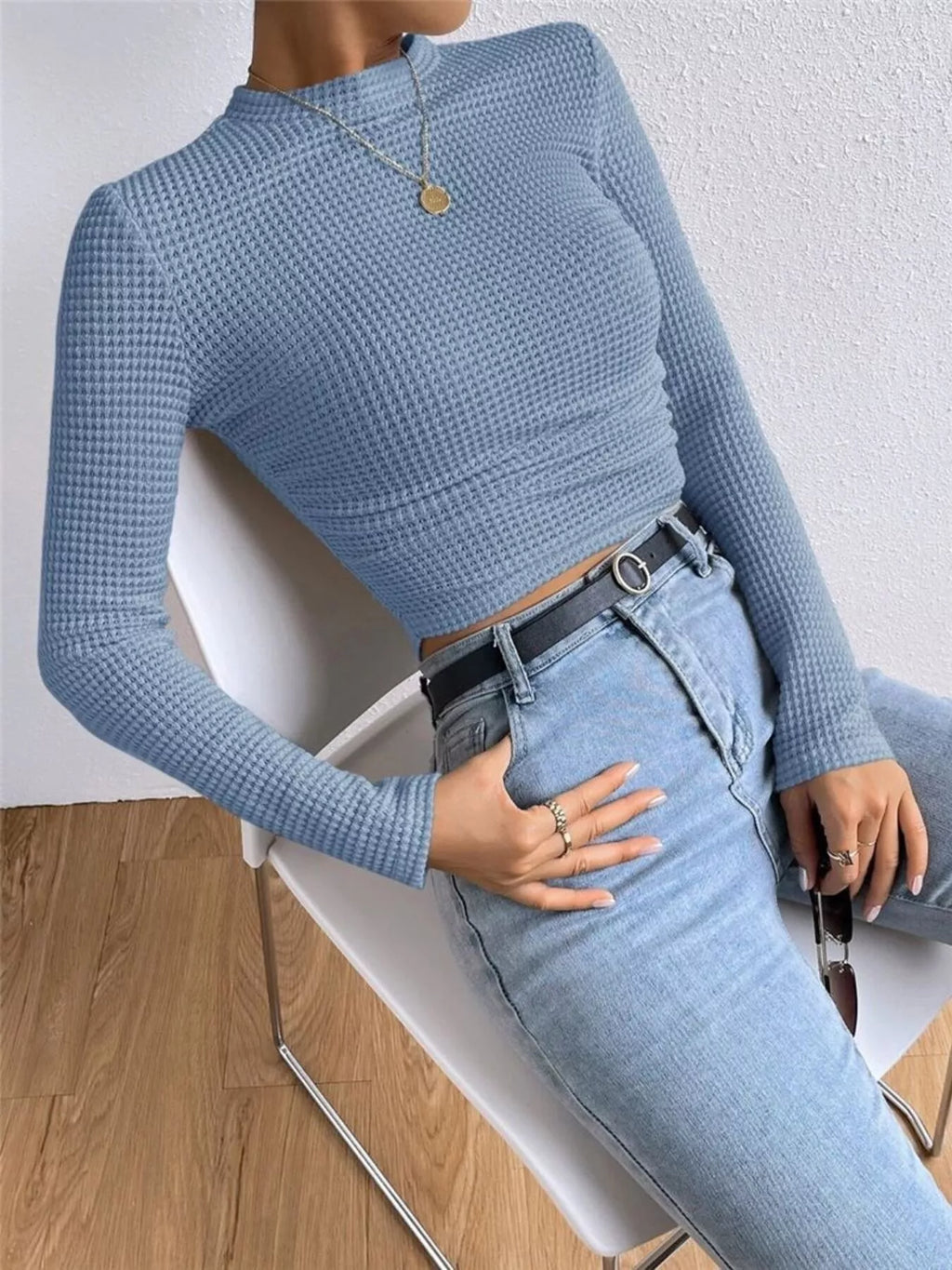 Waffle Knit Long Sleeve T-Shirt