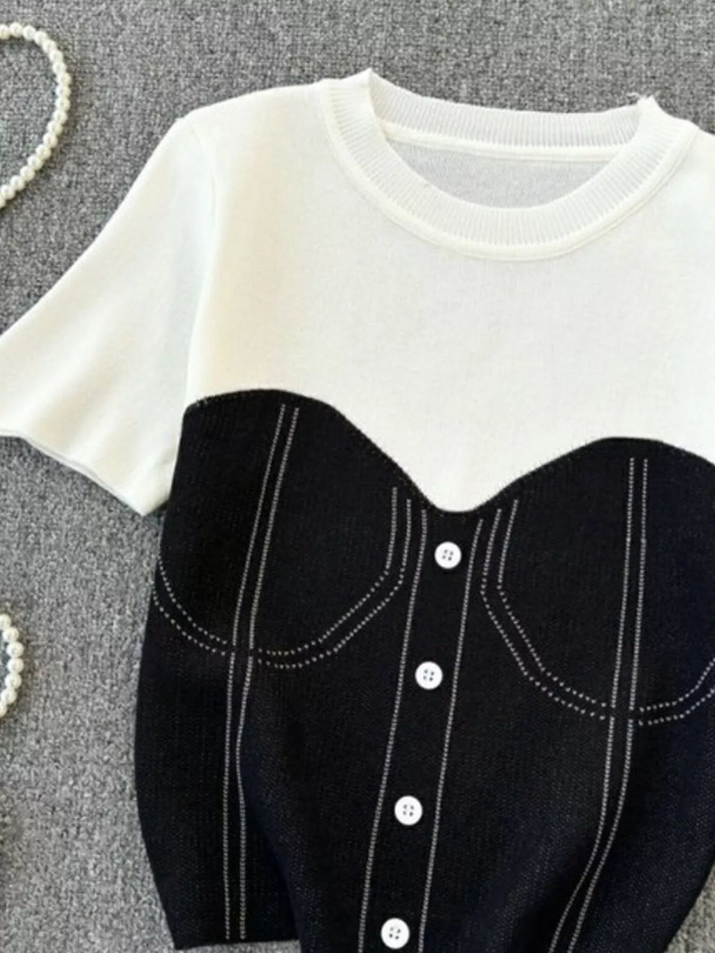 Color Block Short Sleeve Knit T-Shirt