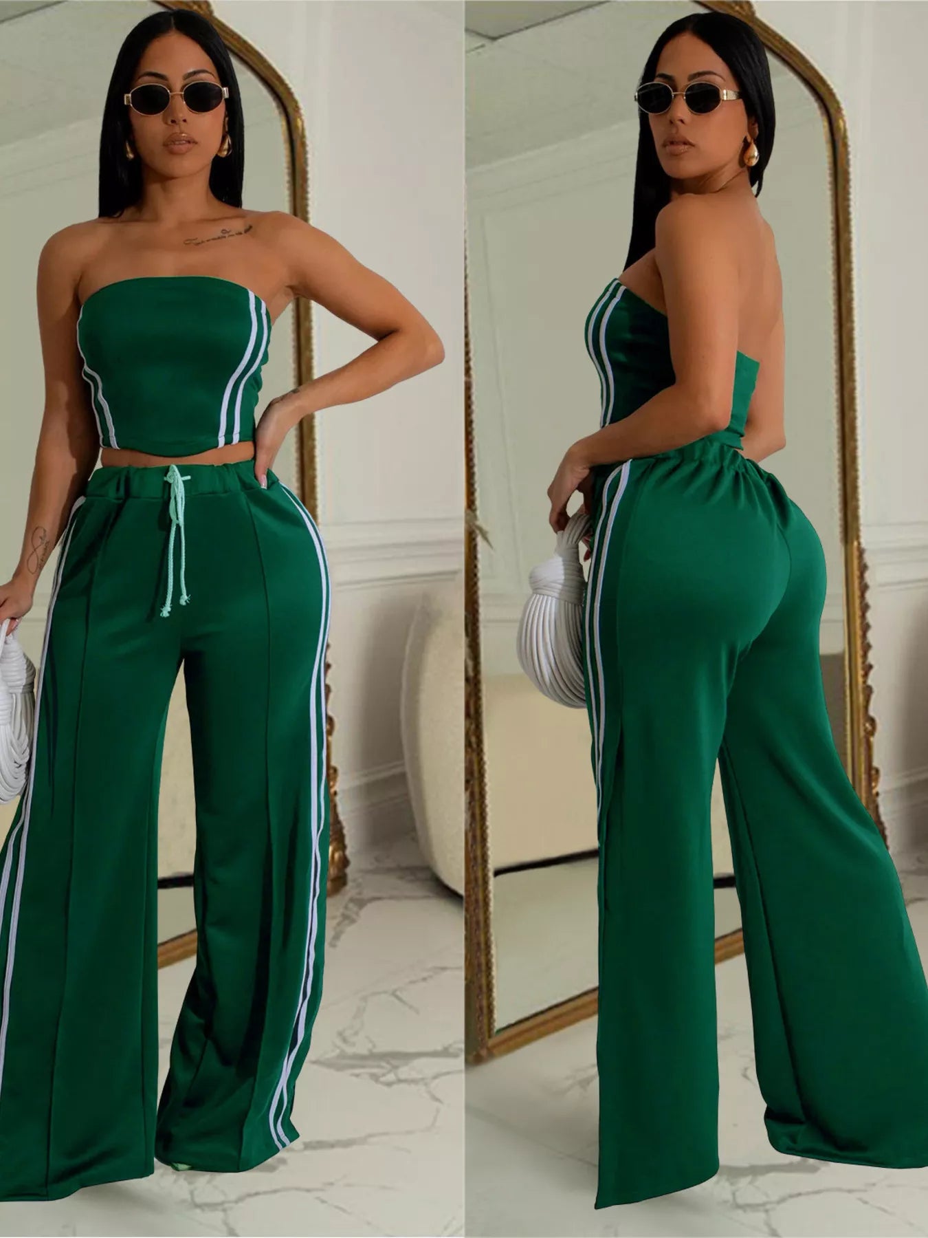 Sleeveless Tube Top and Wide Leg Pants Set