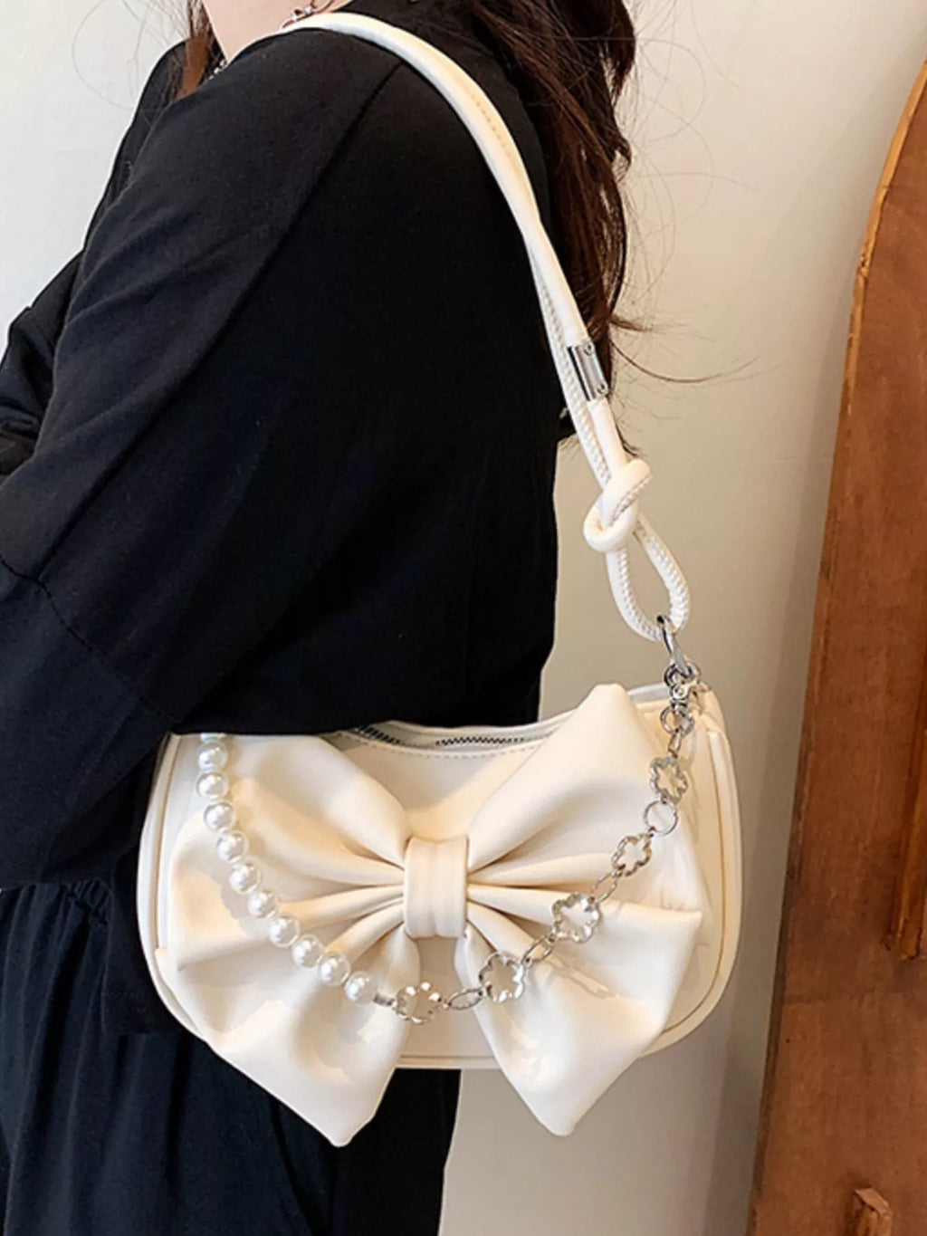 Bowknot Pearl Chain Shoulder Bag
