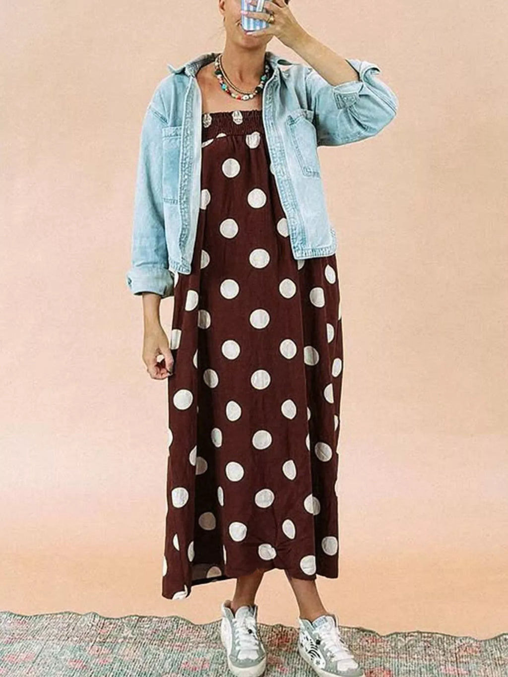 Polka Dot Spaghetti Strap Maxi Dress