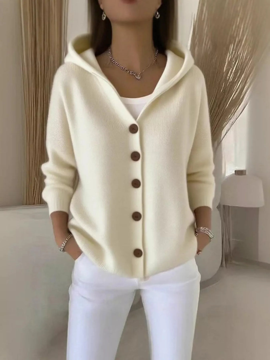 Full Size Hooded Button-Down Knit Cardigan Plus Size