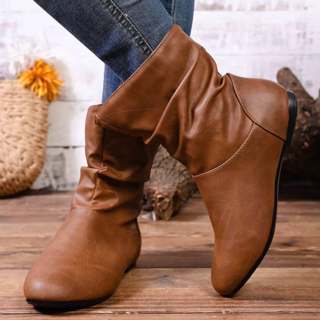 Flat Ankle Boots with Wrinkled Design
