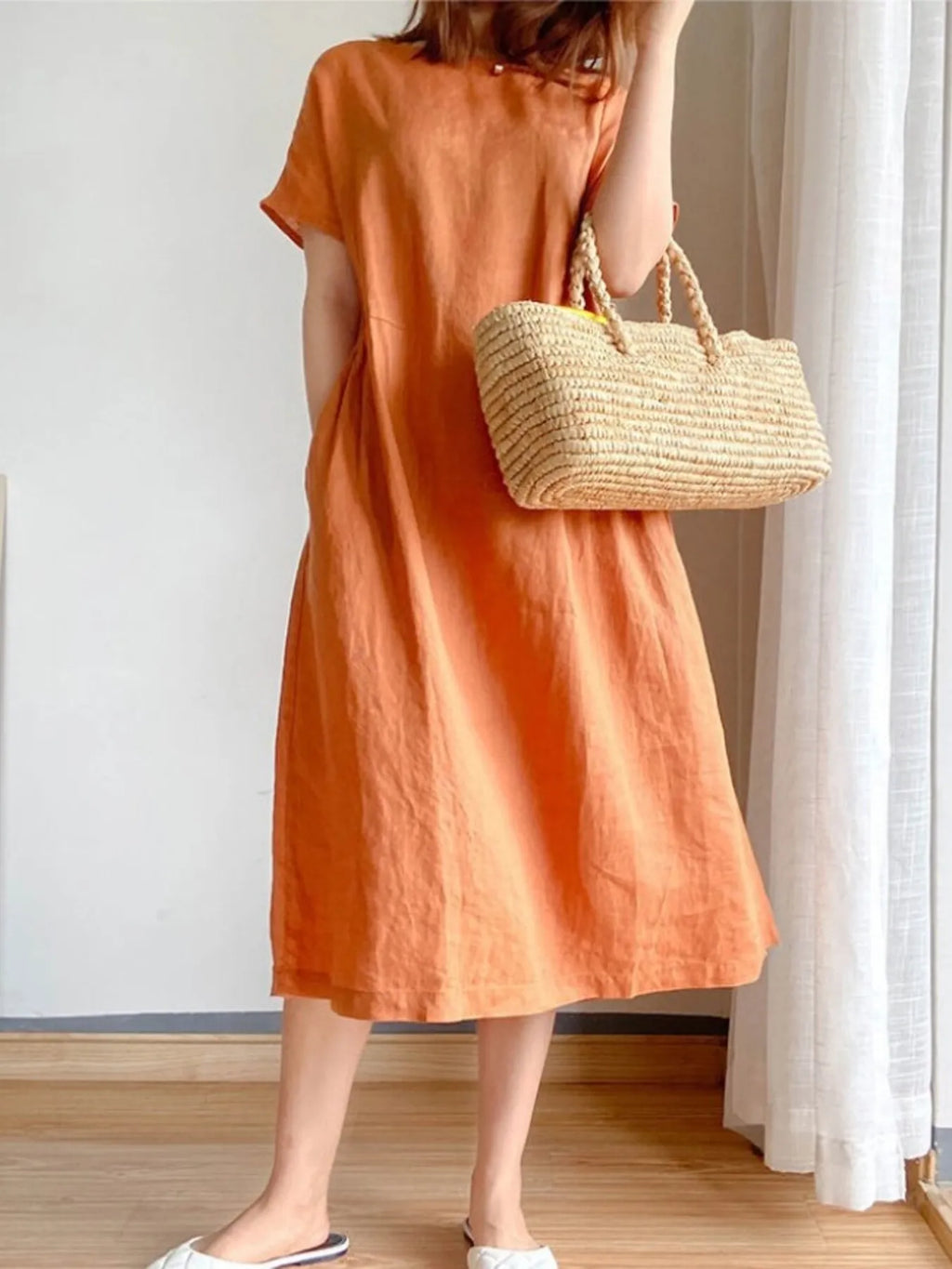 Full Size Casual Round Neck Midi Dress Plus Size