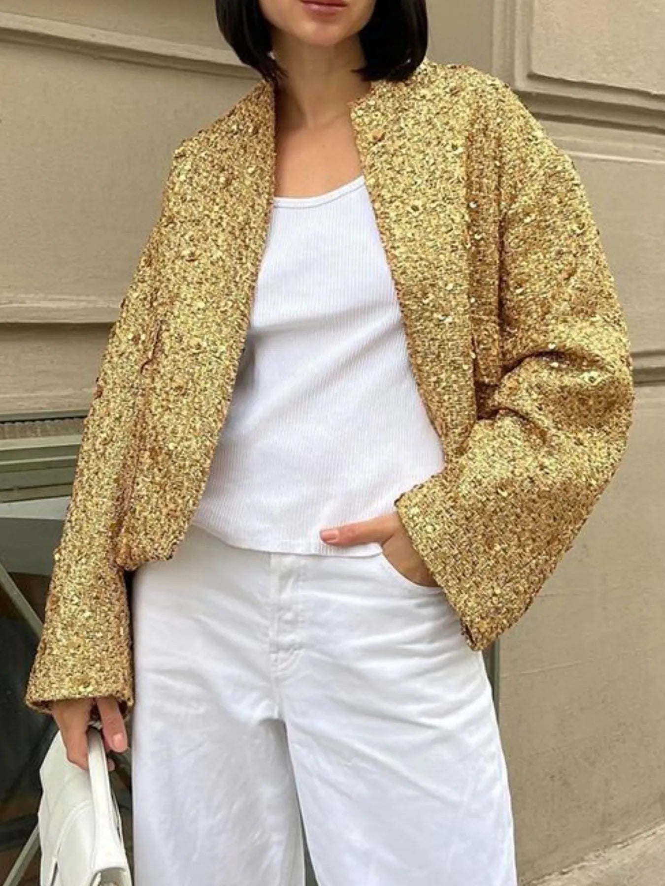 Sequin Long Sleeve Jacket with Pockets