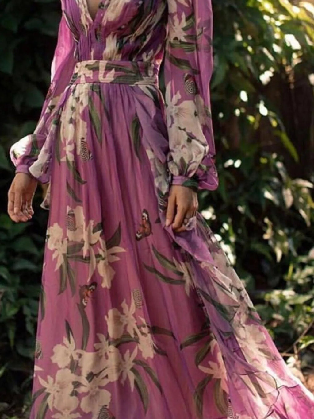 Full Size Floral Print Long Sleeve Maxi Dress Plus Size