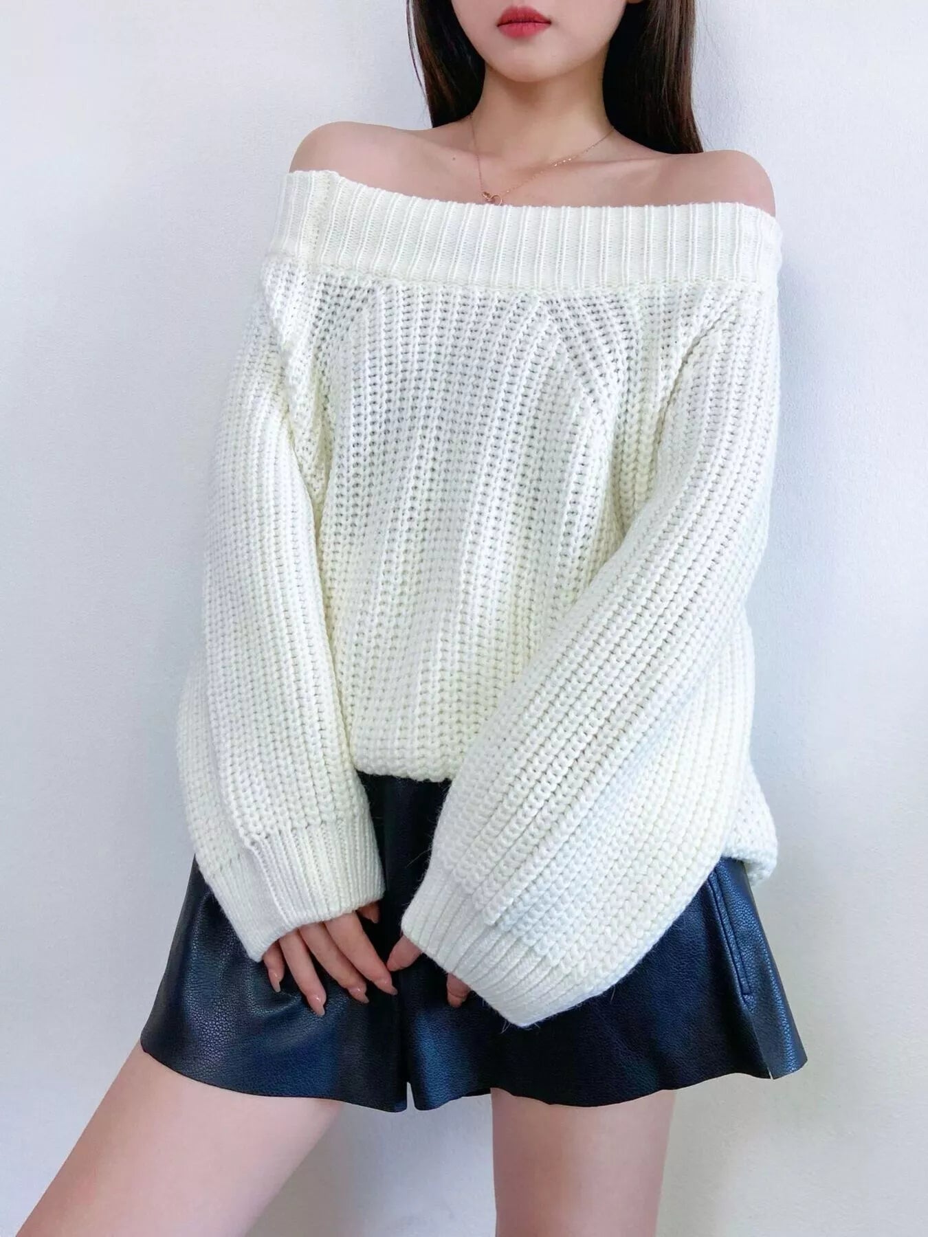 Off-Shoulder Chunky Knit Sweater