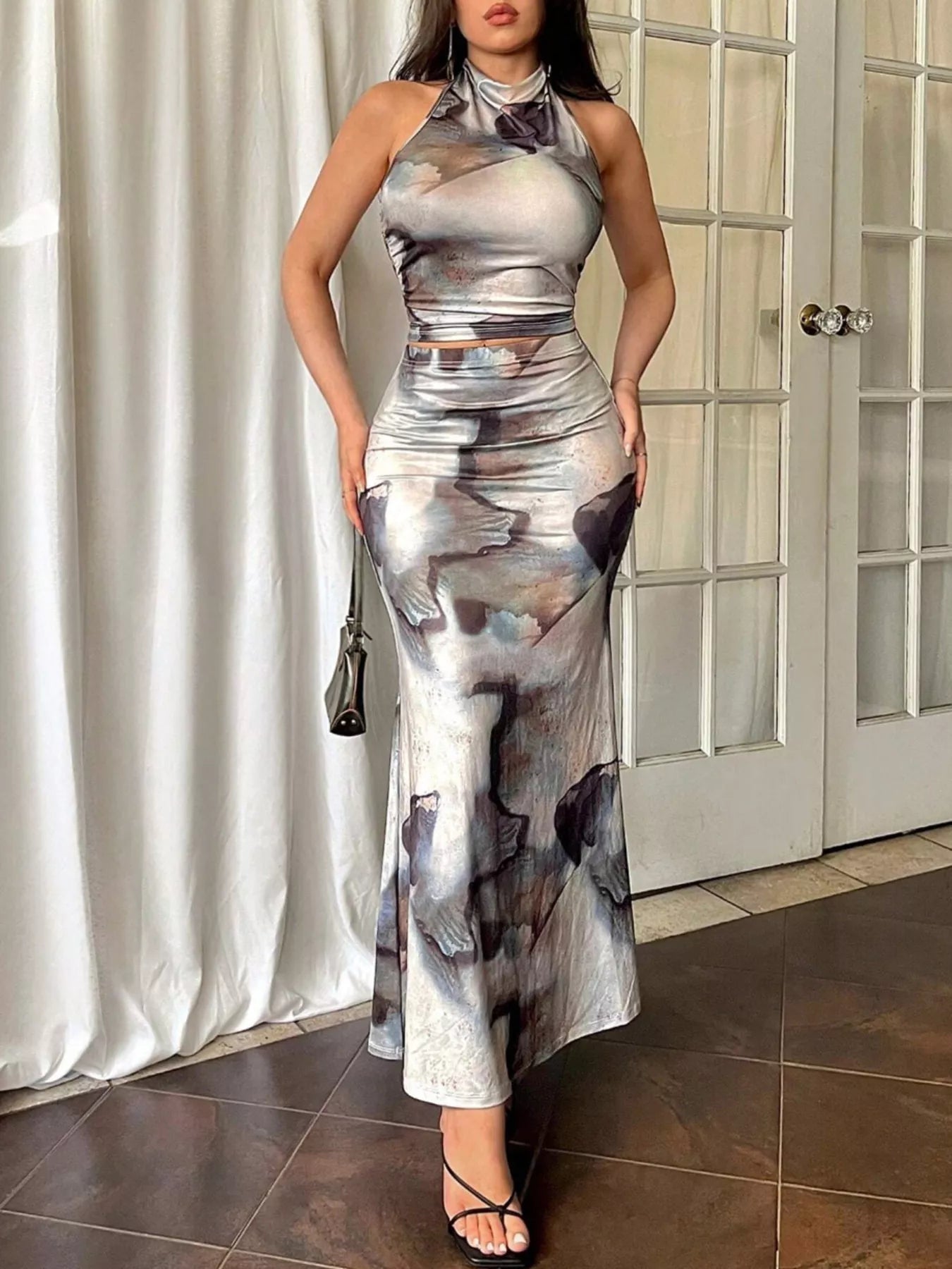 Tie-Dye Halter Top and Mermaid Skirt Set