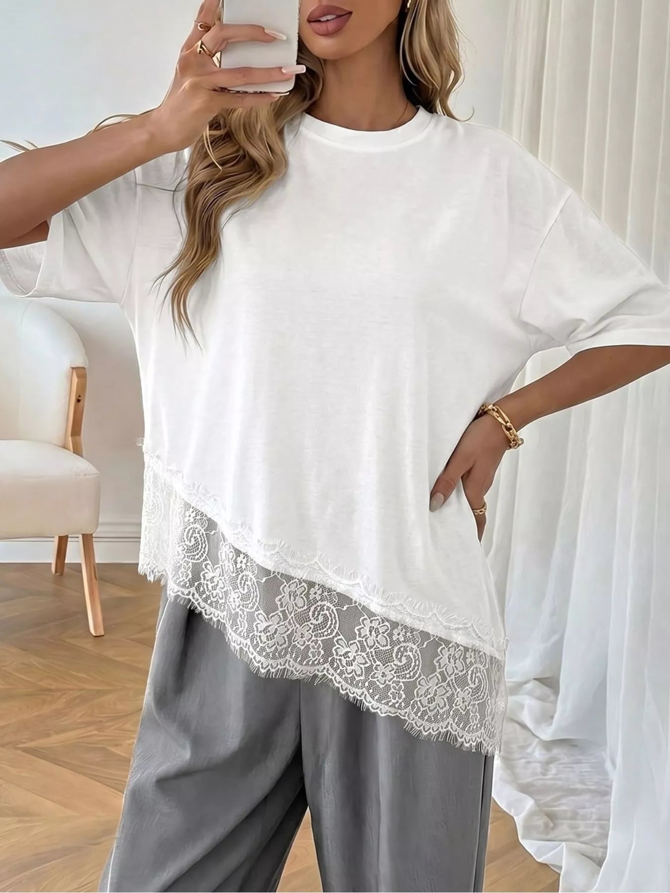 Lace Detail Half Sleeve T-Shirt
