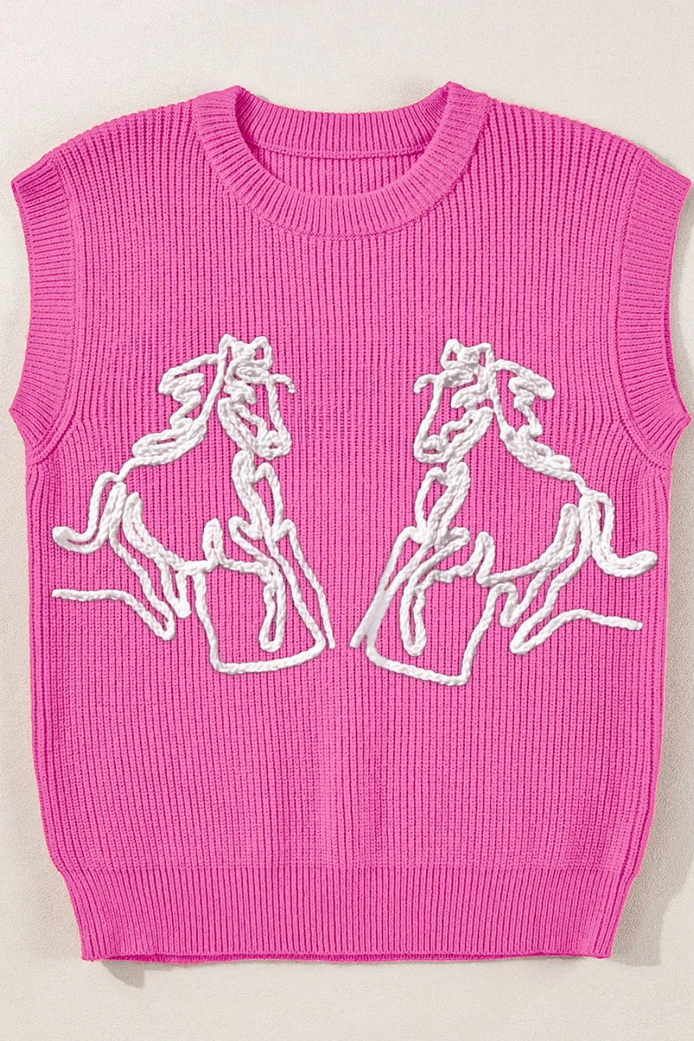 Western Horse Embroidered Round Neck Sweater