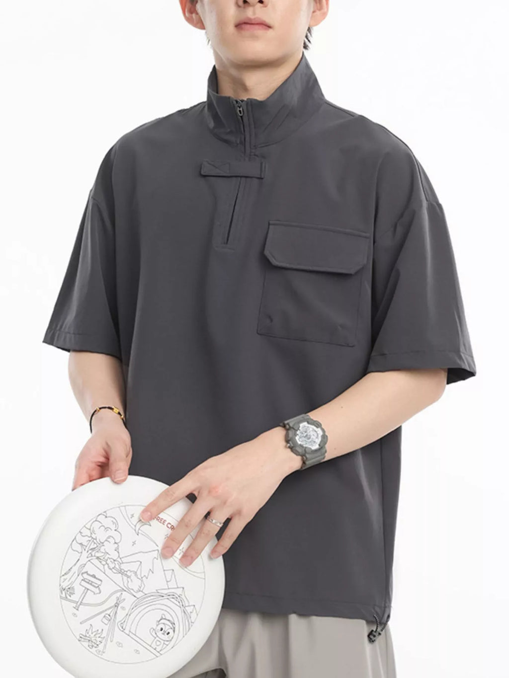 Men's Plus Size Half-Zip Half Sleeve Top