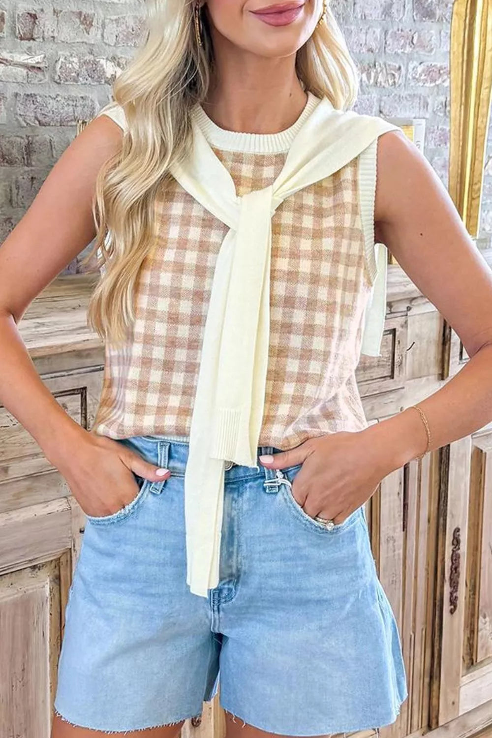 Plaid Knit Sweater Vest