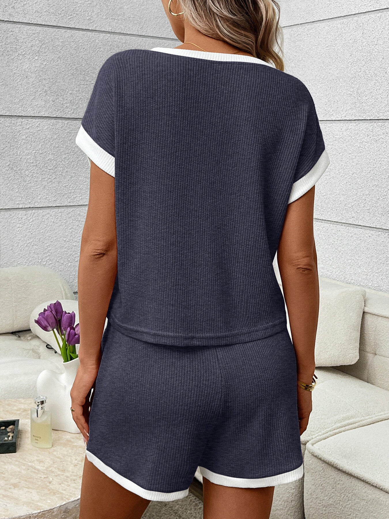 Contrast Trim Short Sleeve Top and Shorts Set