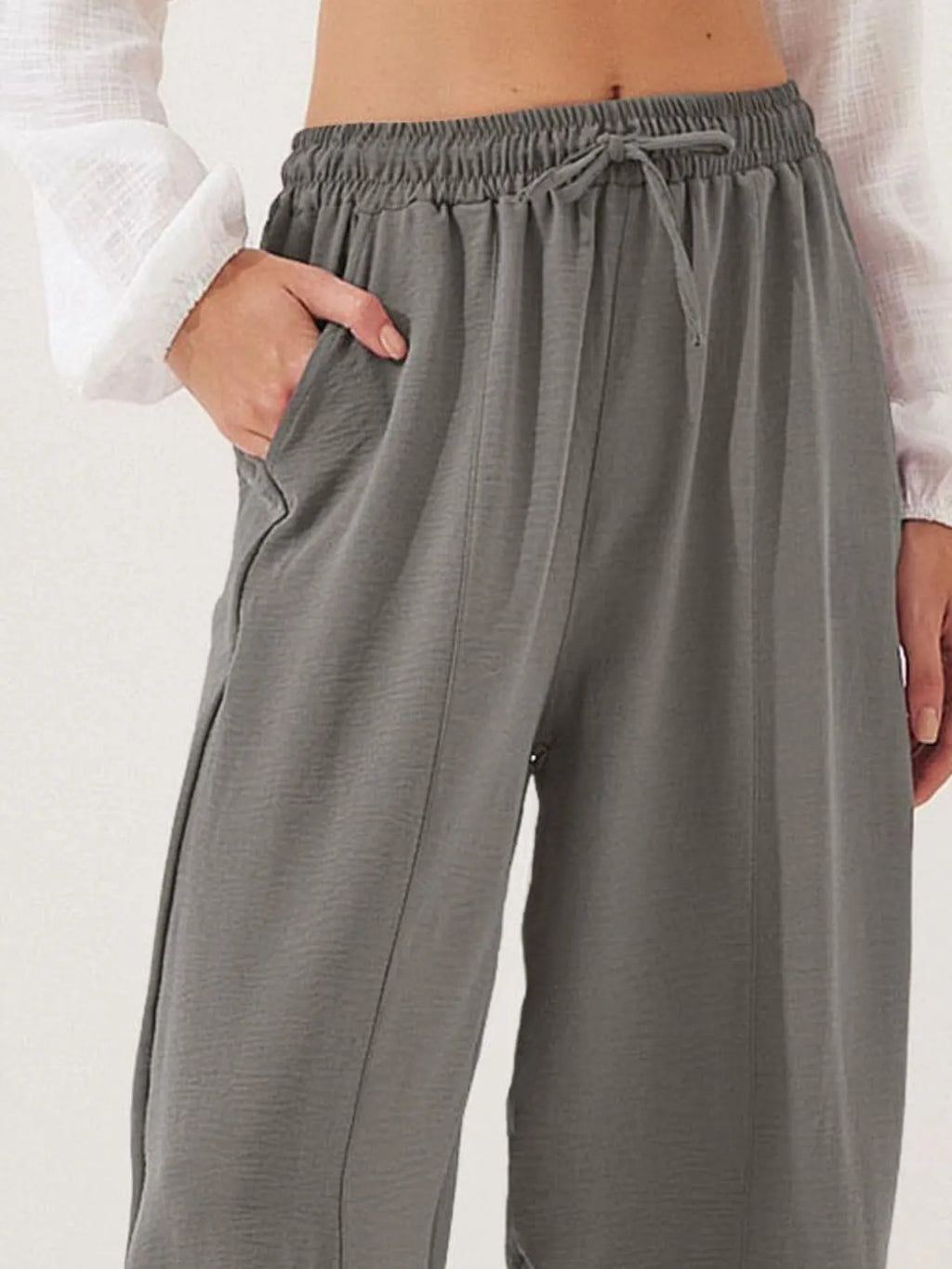 Full Size Drawstring Wide Leg Cropped Pants Plus Size