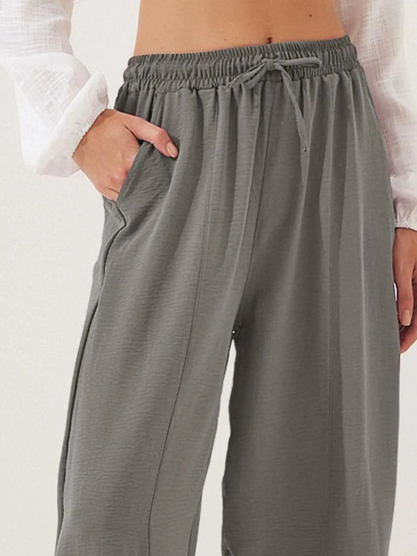 Full Size Drawstring Wide Leg Cropped Pants Plus Size