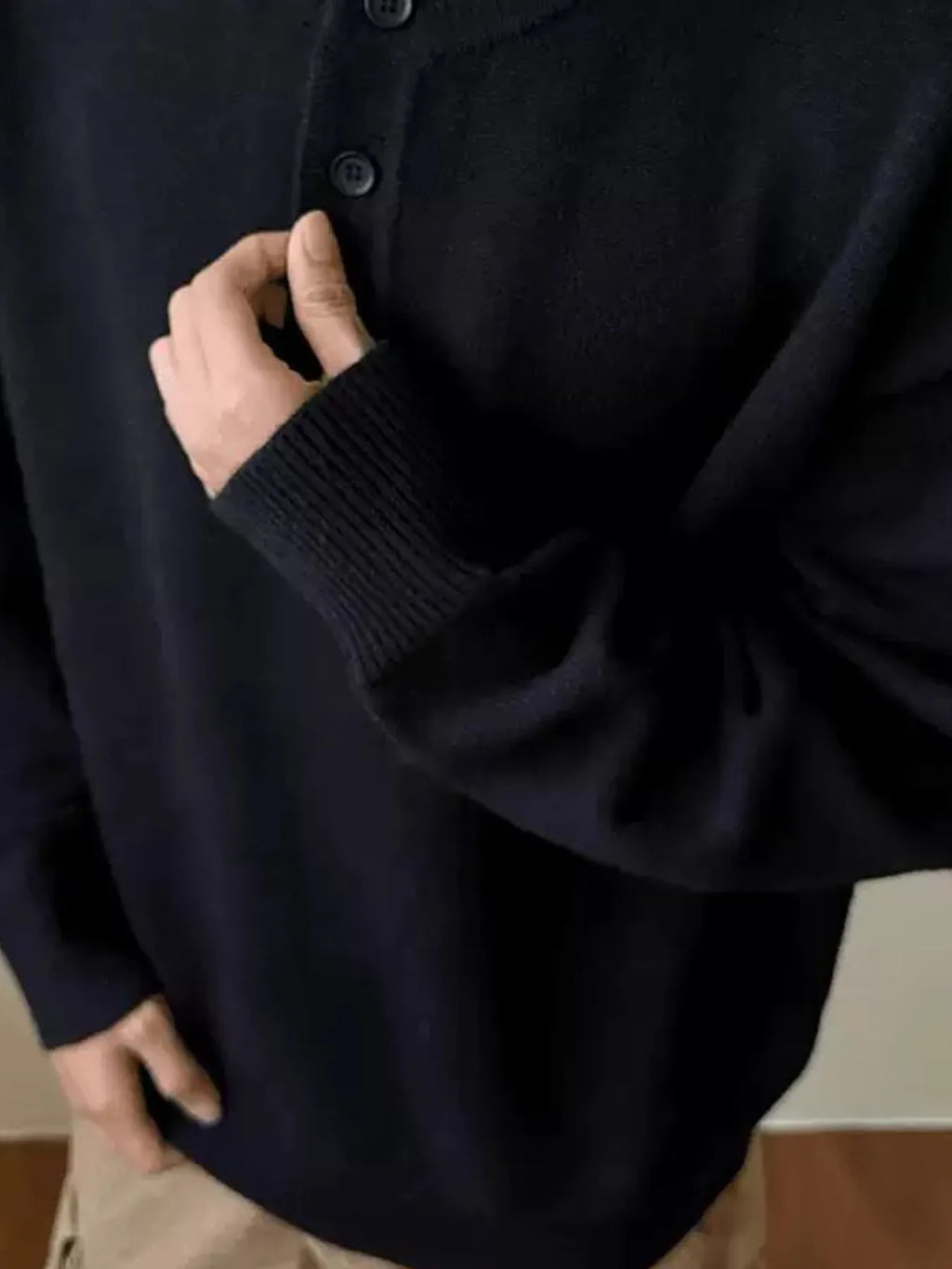 Men's Button Detail Drop Shoulder Sweater